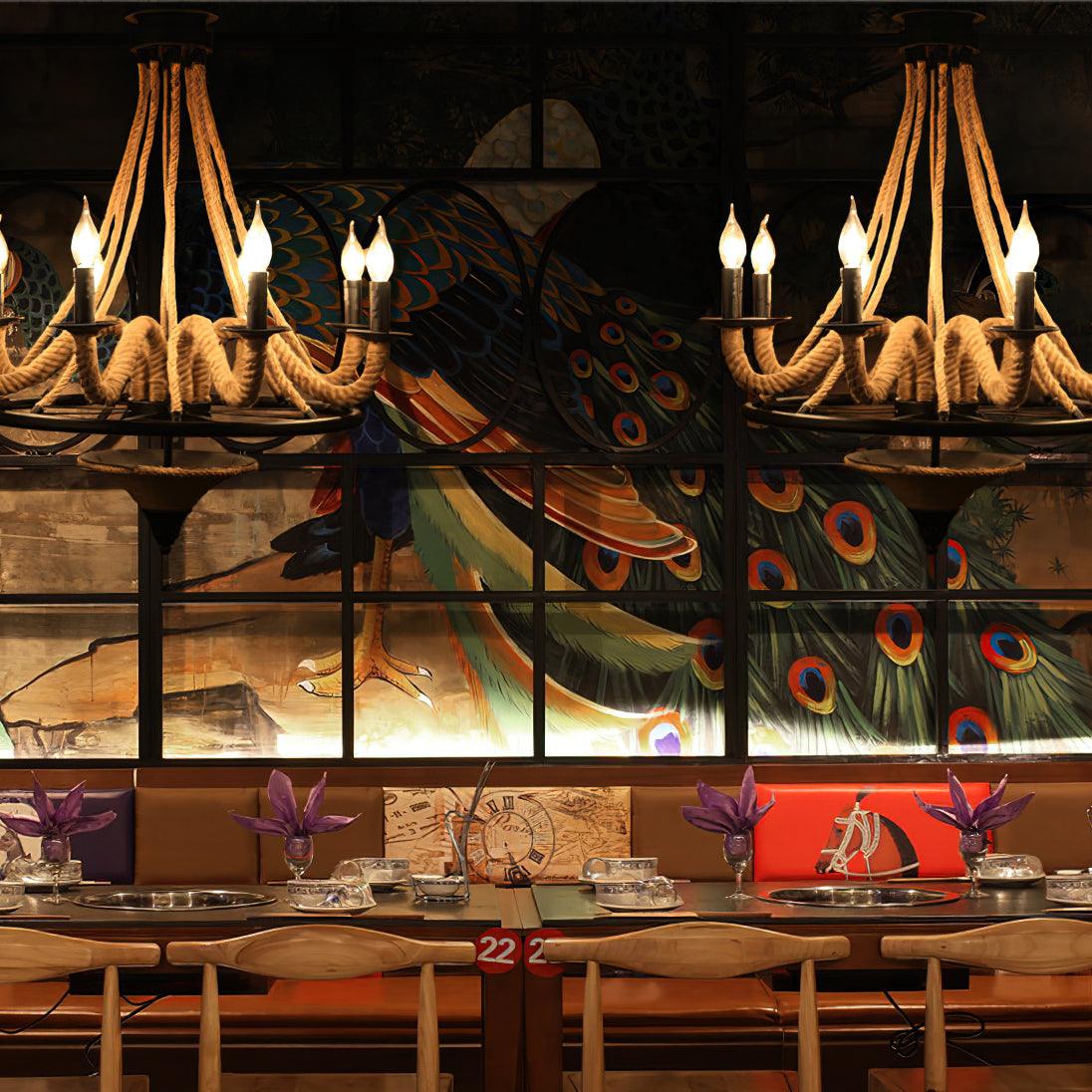 Hemp Rope Industrial Large Wheel Chandelier - YIOSI