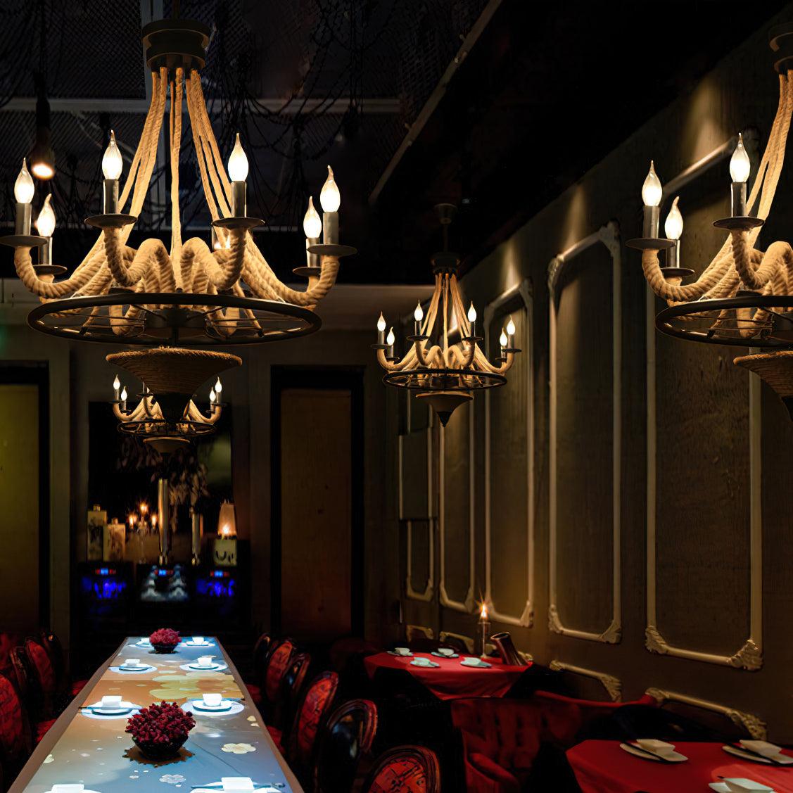 Hemp Rope Industrial Large Wheel Chandelier - YIOSI