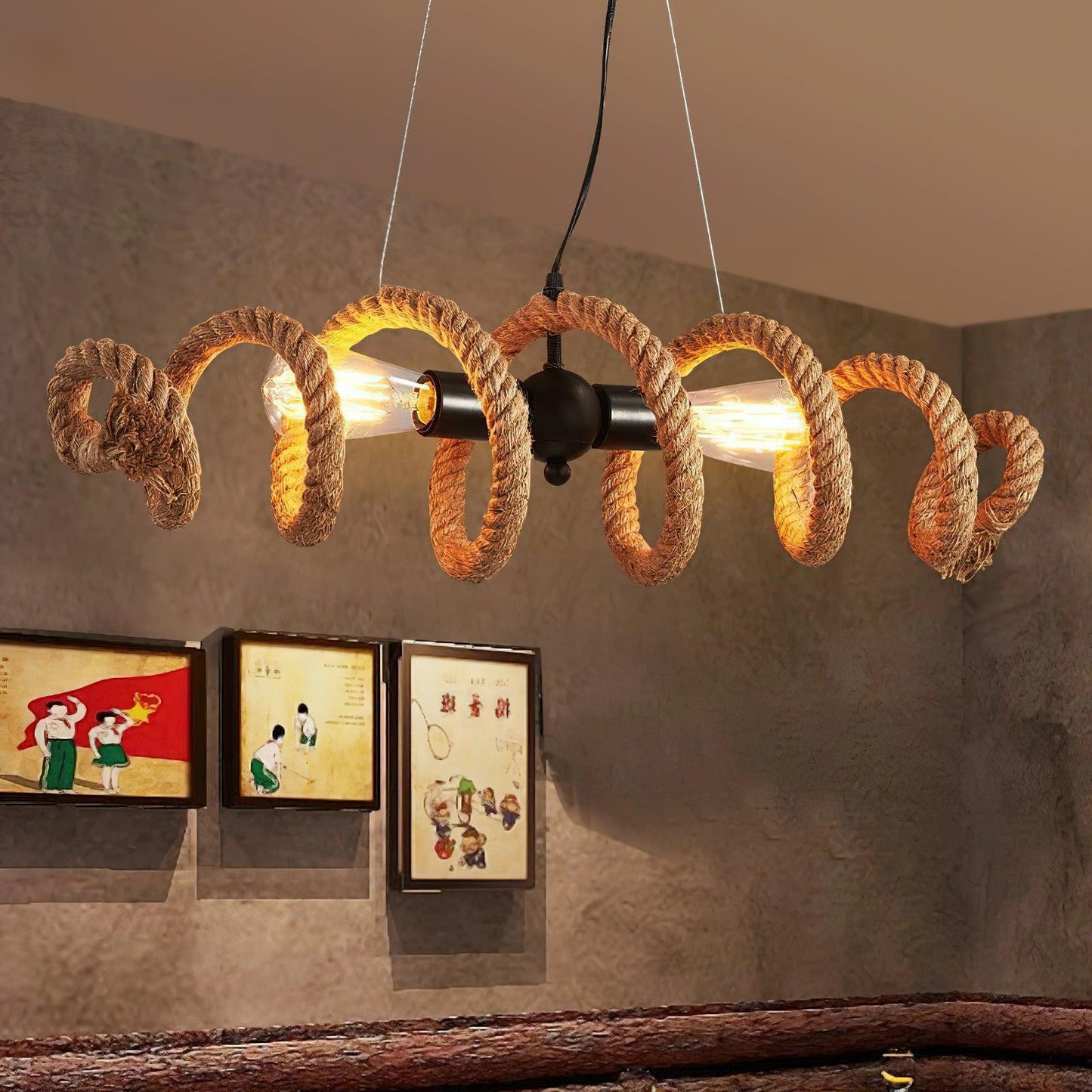Hemp Rope Industrial Spiral Chandelier - YIOSI