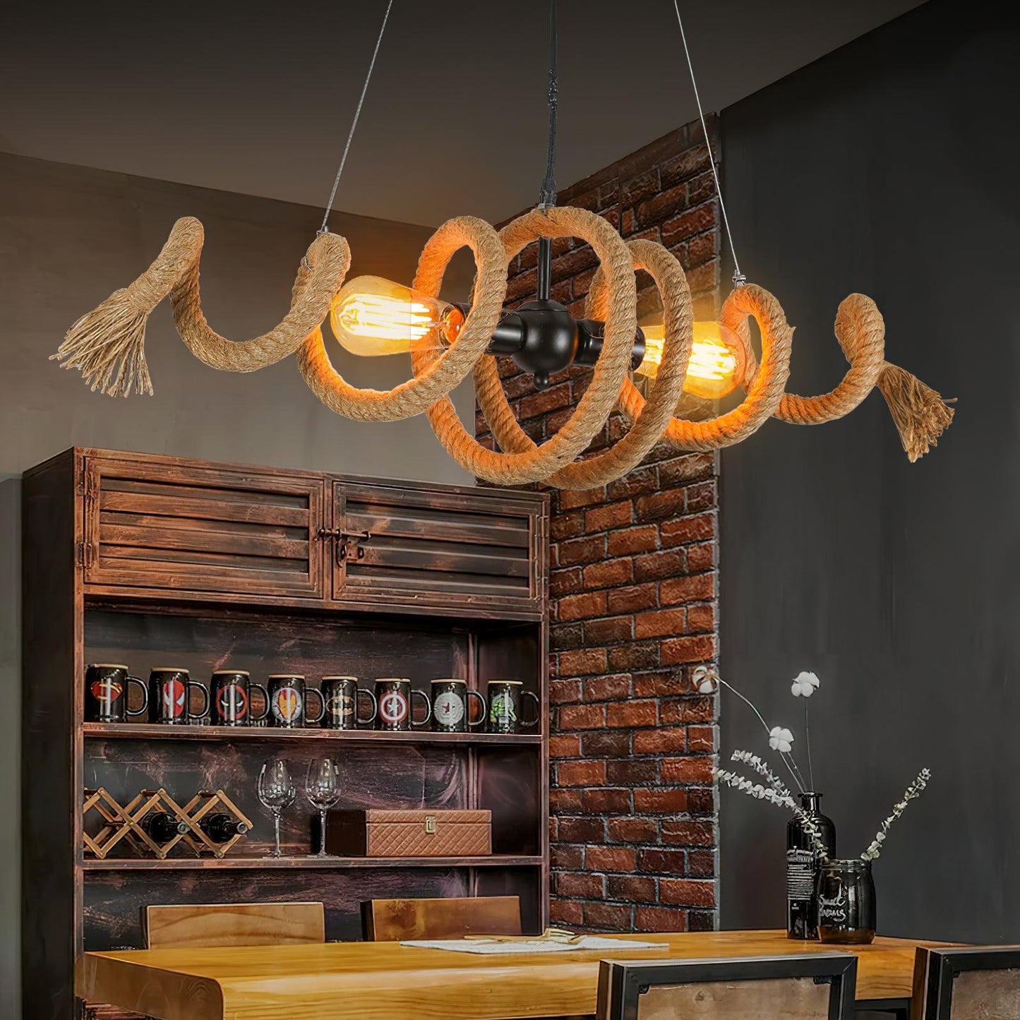 Hemp Rope Industrial Spiral Chandelier - YIOSI