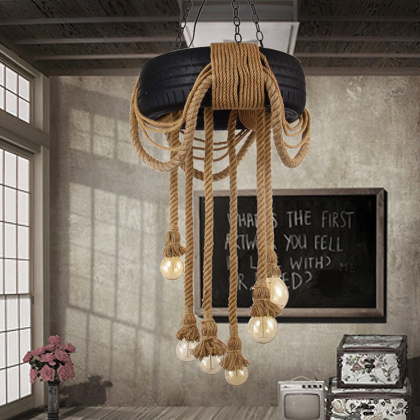 Hemp Rope Industrial Tire Chandelier - YIOSI