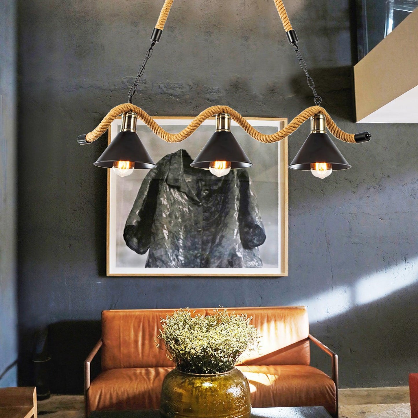Hemp Rope Industrial Wave Chandelier - YIOSI