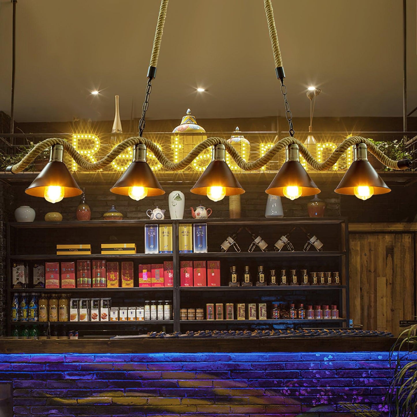 Hemp Rope Industrial Wave Chandelier - YIOSI