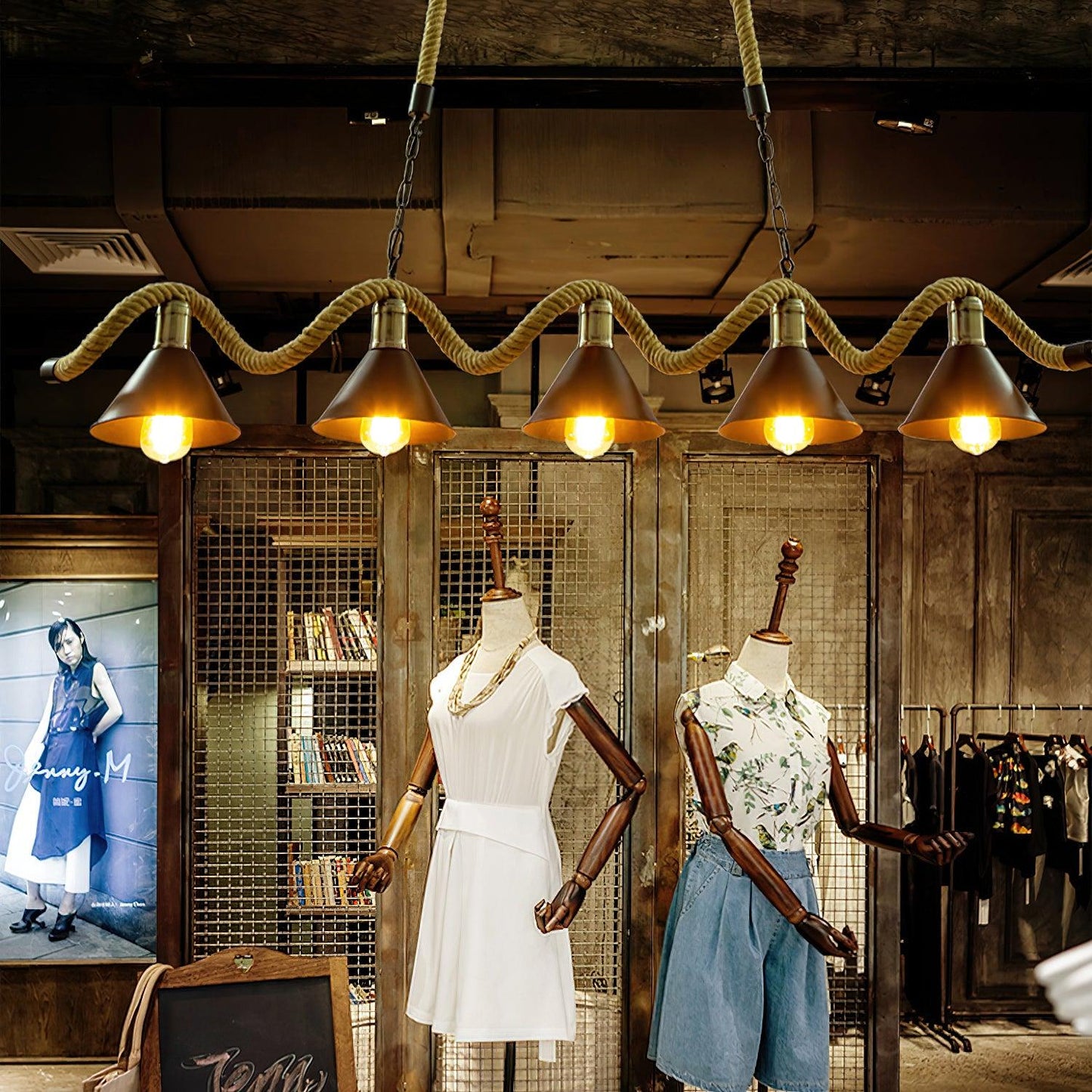 Hemp Rope Industrial Wave Chandelier - YIOSI