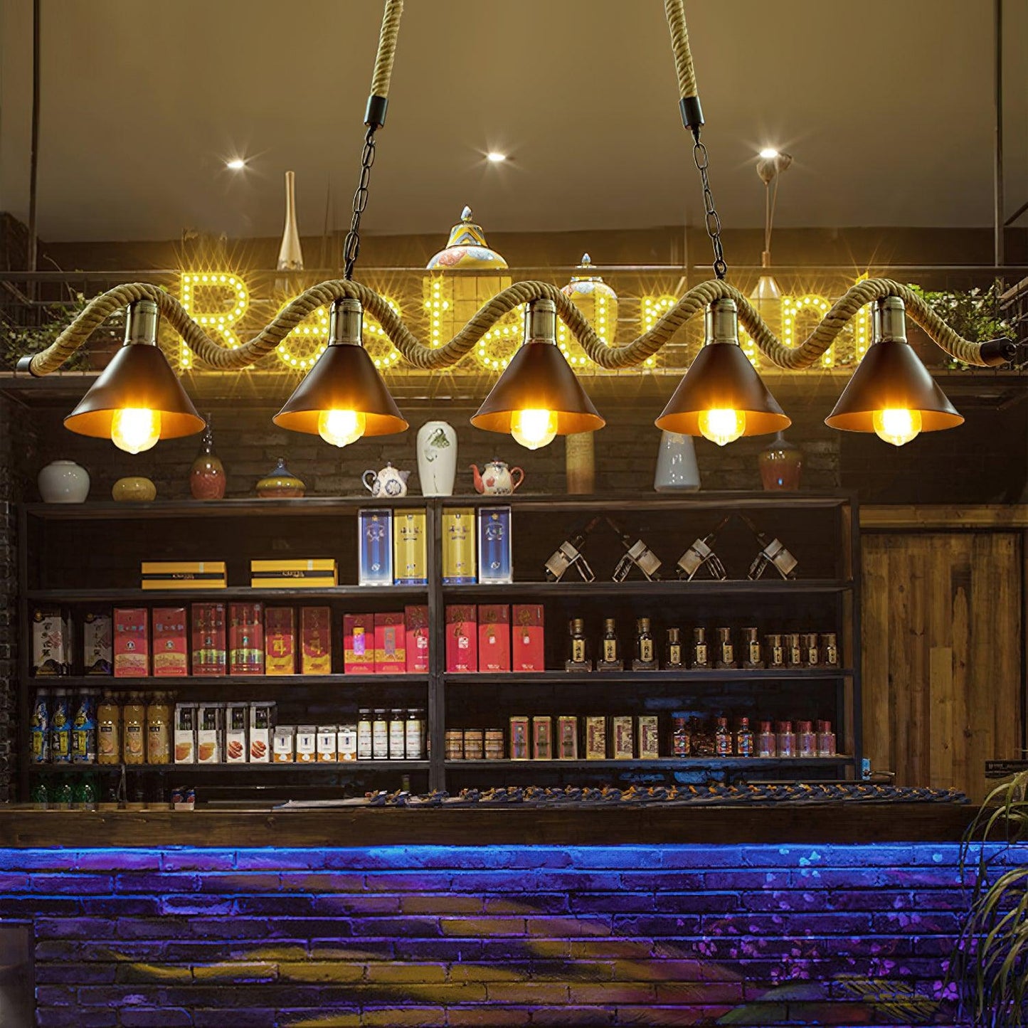 Hemp Rope Industrial Wave Chandelier - YIOSI