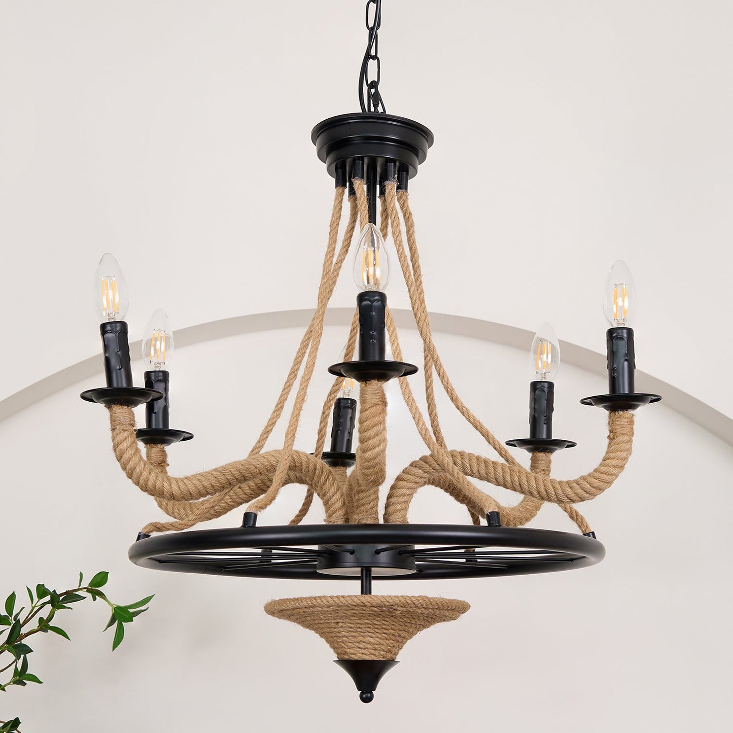 Hemp Rope Industrial Large Wheel Chandelier - YIOSI