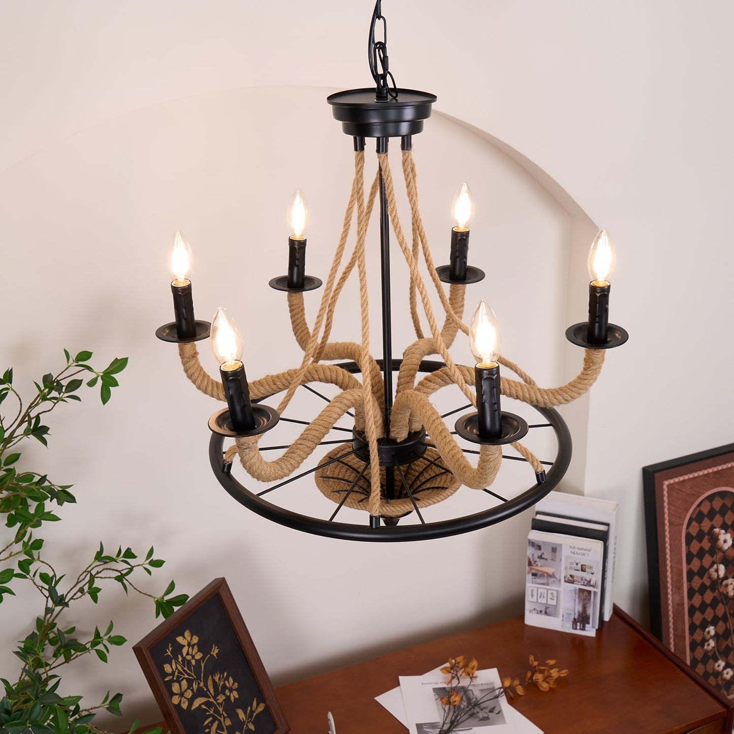 Hemp Rope Industrial Large Wheel Chandelier - YIOSI