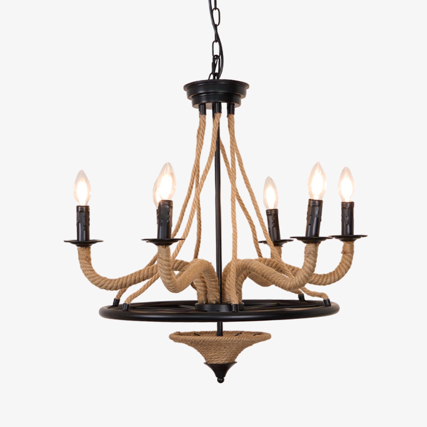 Hemp Rope Industrial Large Wheel Chandelier - YIOSI