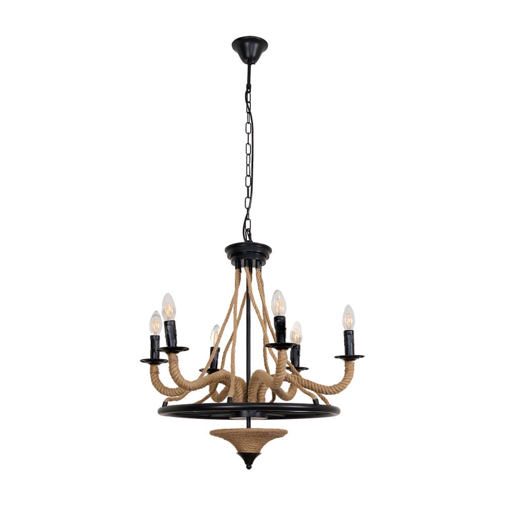 Hemp Rope Industrial Large Wheel Chandelier - YIOSI