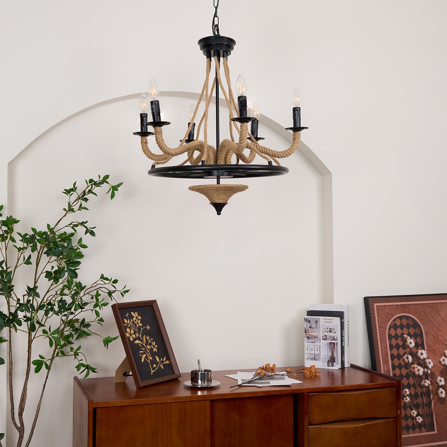Hemp Rope Industrial Large Wheel Chandelier - YIOSI