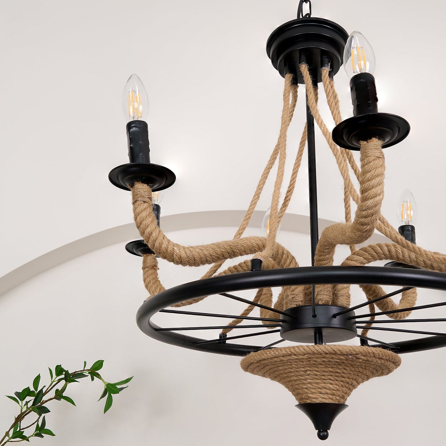 Hemp Rope Industrial Large Wheel Chandelier - YIOSI