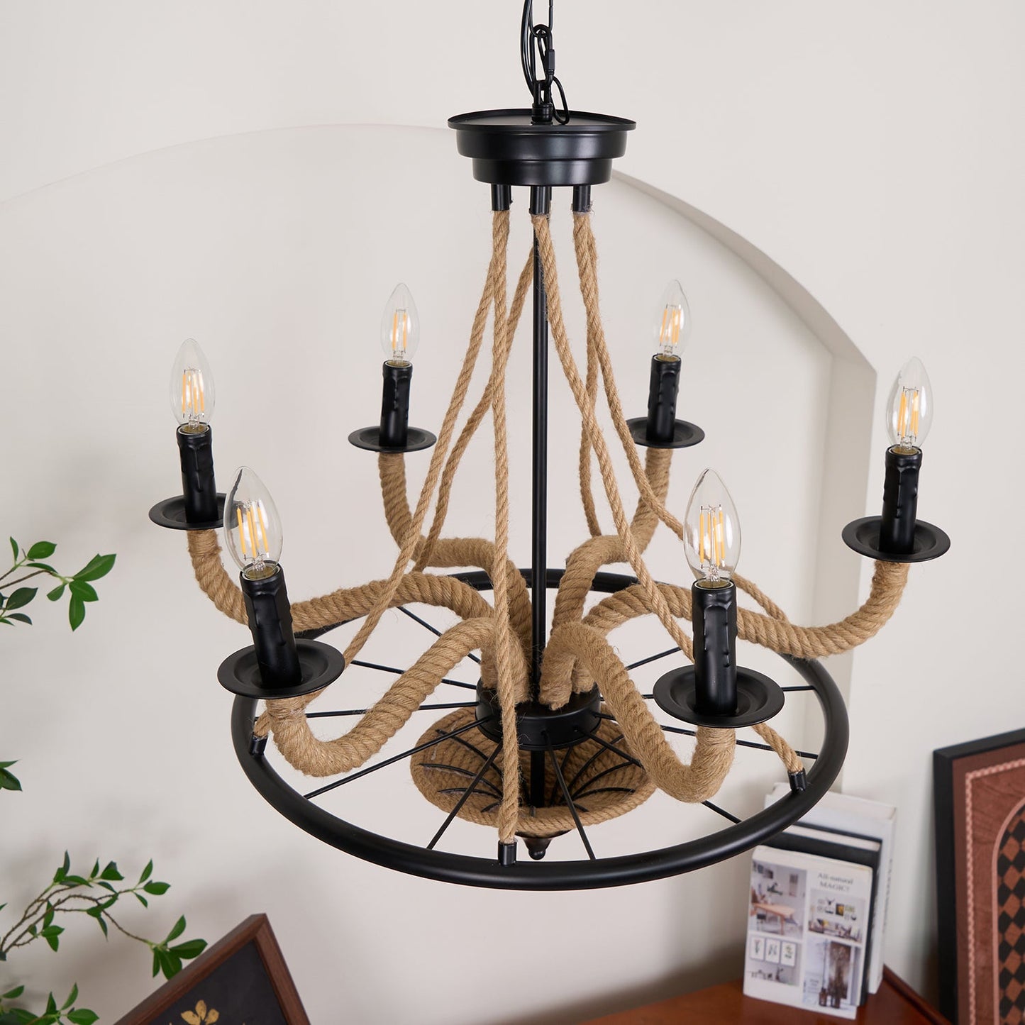 Hemp Rope Industrial Large Wheel Chandelier - YIOSI