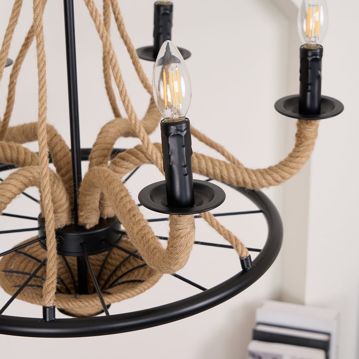 Hemp Rope Industrial Large Wheel Chandelier - YIOSI
