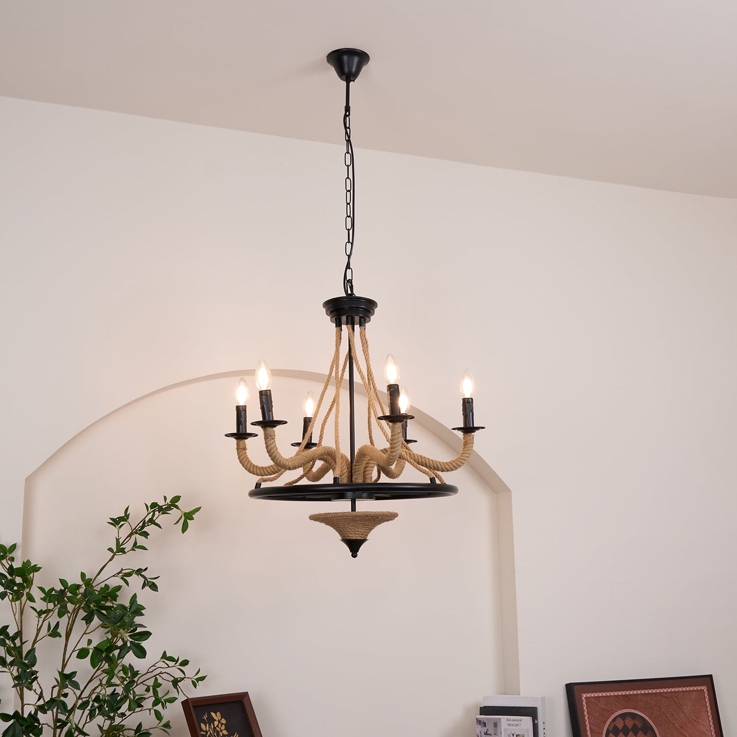 Hemp Rope Industrial Large Wheel Chandelier - YIOSI