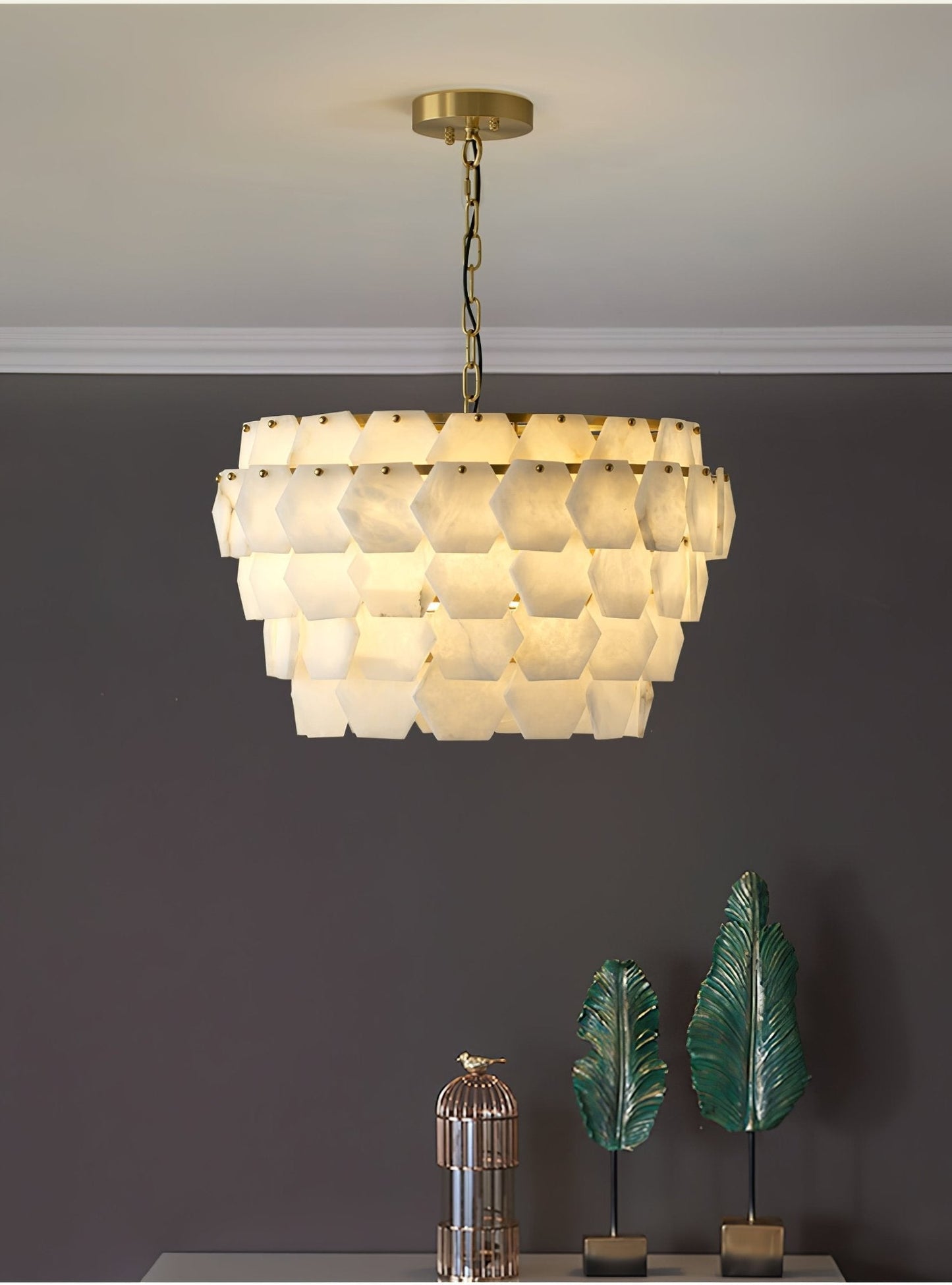 Vakkerlight Hexa Cloud Gold & White Alabaster Pendant Light – 23.6