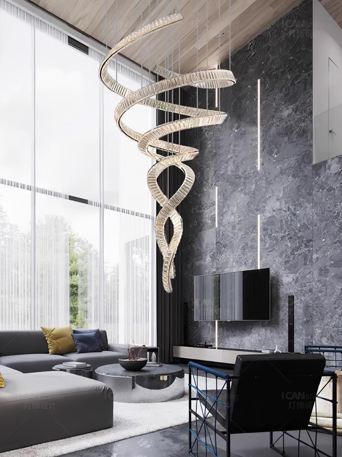 Elegant Long Spiral Crystal Chandelier with Stainless Steel Frame