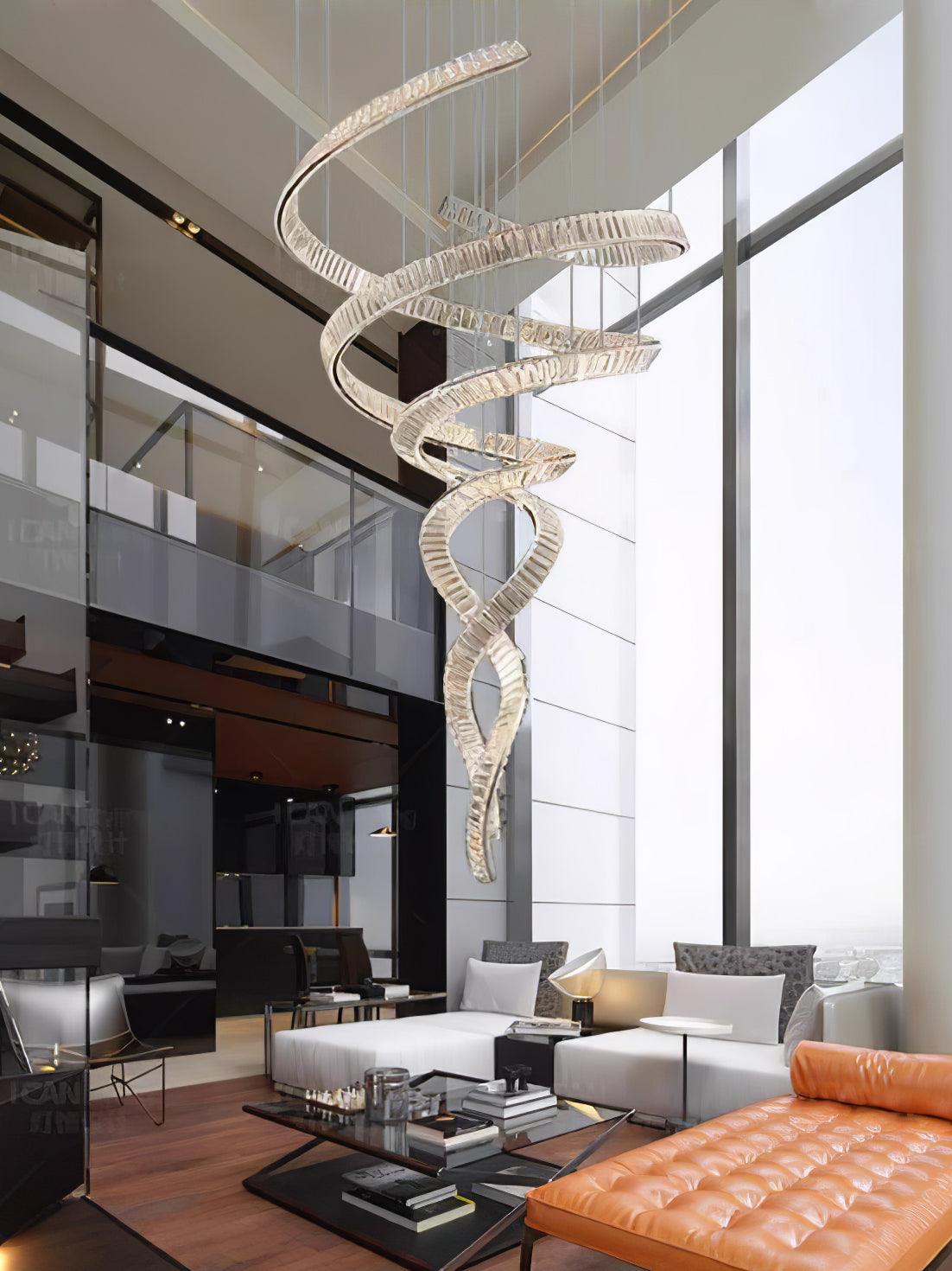 Elegant Long Spiral Crystal Chandelier with Stainless Steel Frame