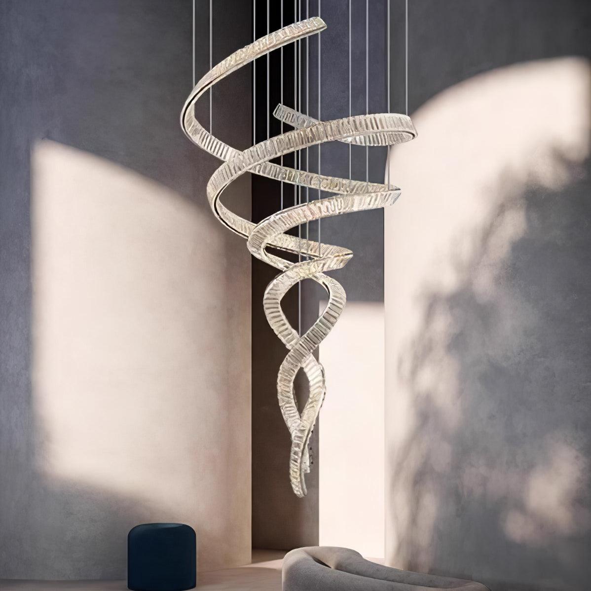 Elegant Long Spiral Crystal Chandelier with Stainless Steel Frame