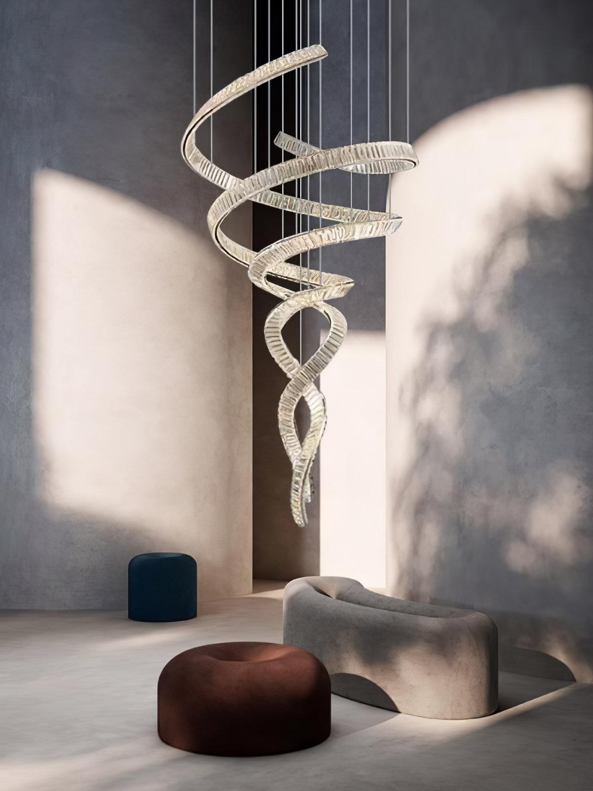 Elegant Long Spiral Crystal Chandelier with Stainless Steel Frame