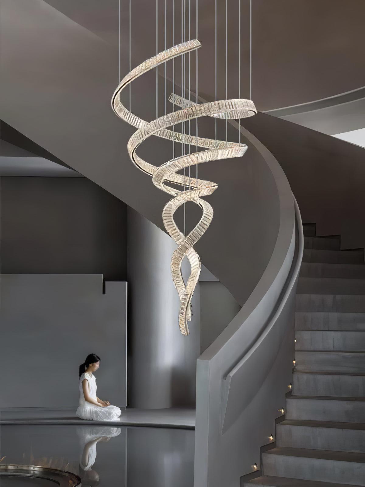 Elegant Long Spiral Crystal Chandelier with Stainless Steel Frame