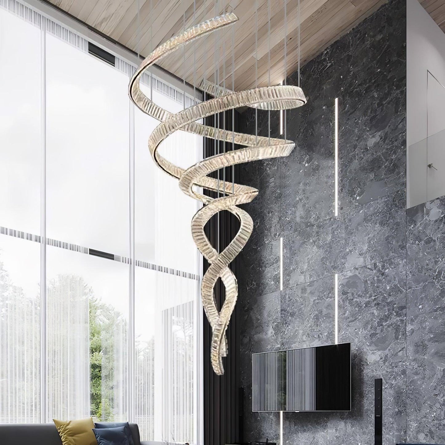 Elegant Long Spiral Crystal Chandelier with Stainless Steel Frame