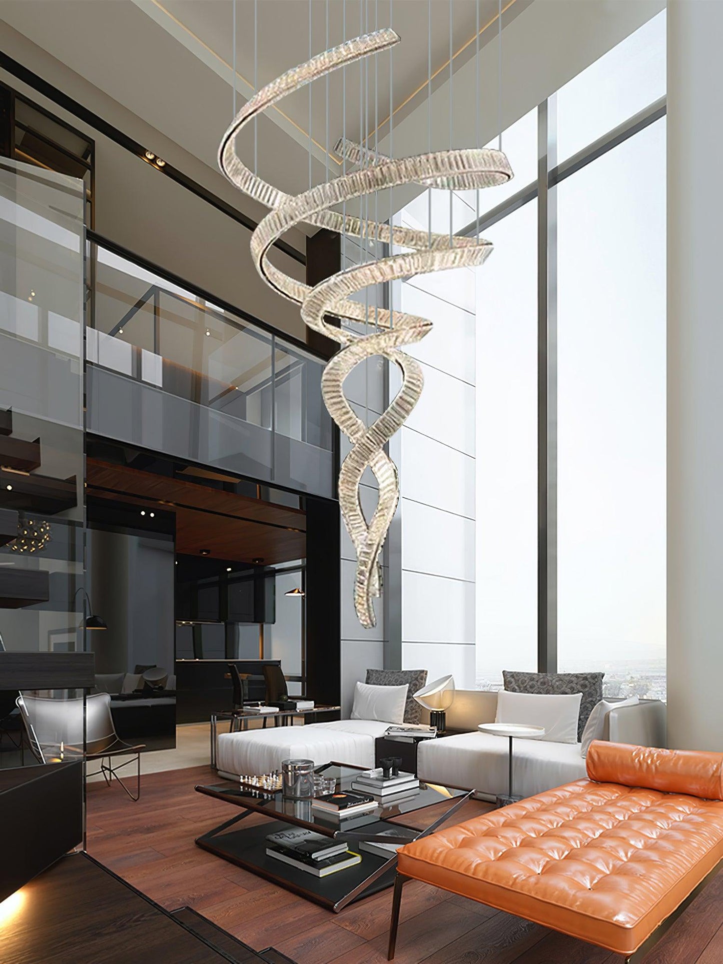 Elegant Long Spiral Crystal Chandelier with Stainless Steel Frame
