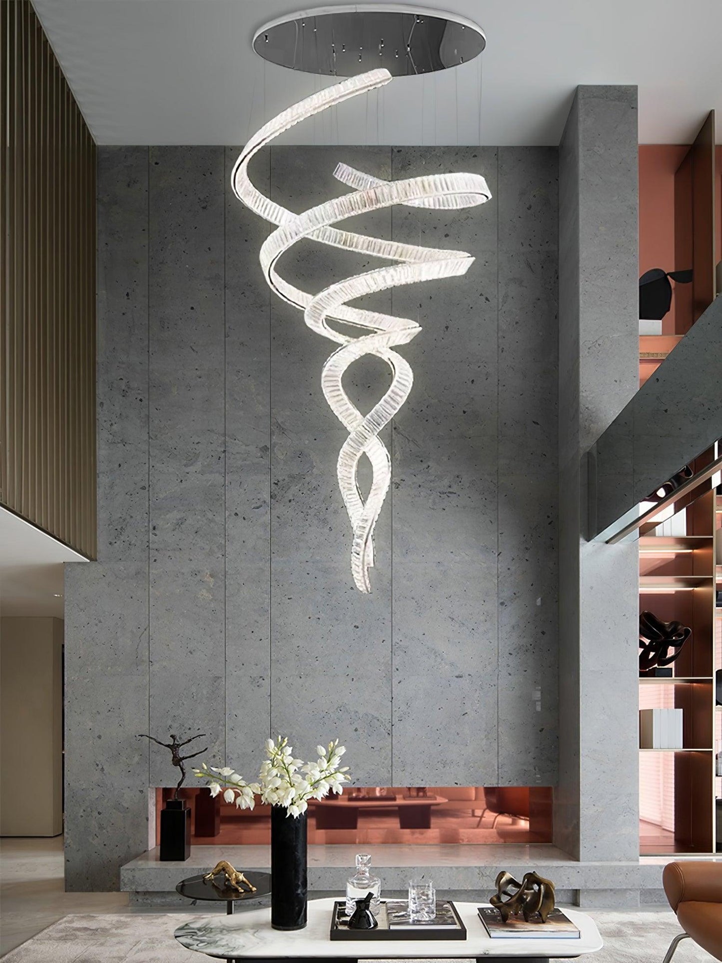 Elegant Long Spiral Crystal Chandelier with Stainless Steel Frame