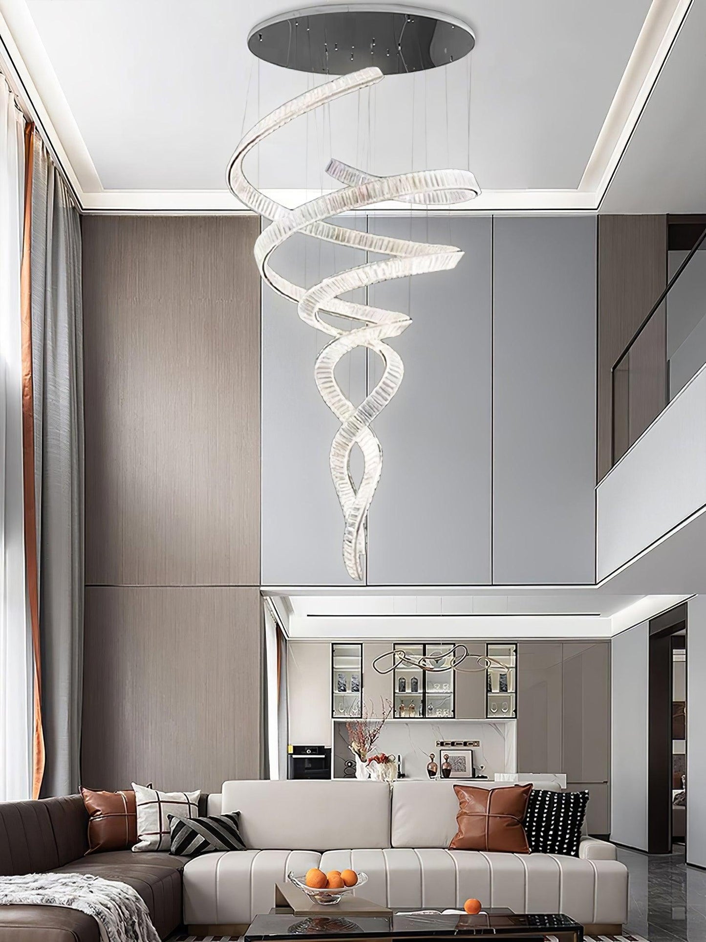 Elegant Long Spiral Crystal Chandelier with Stainless Steel Frame