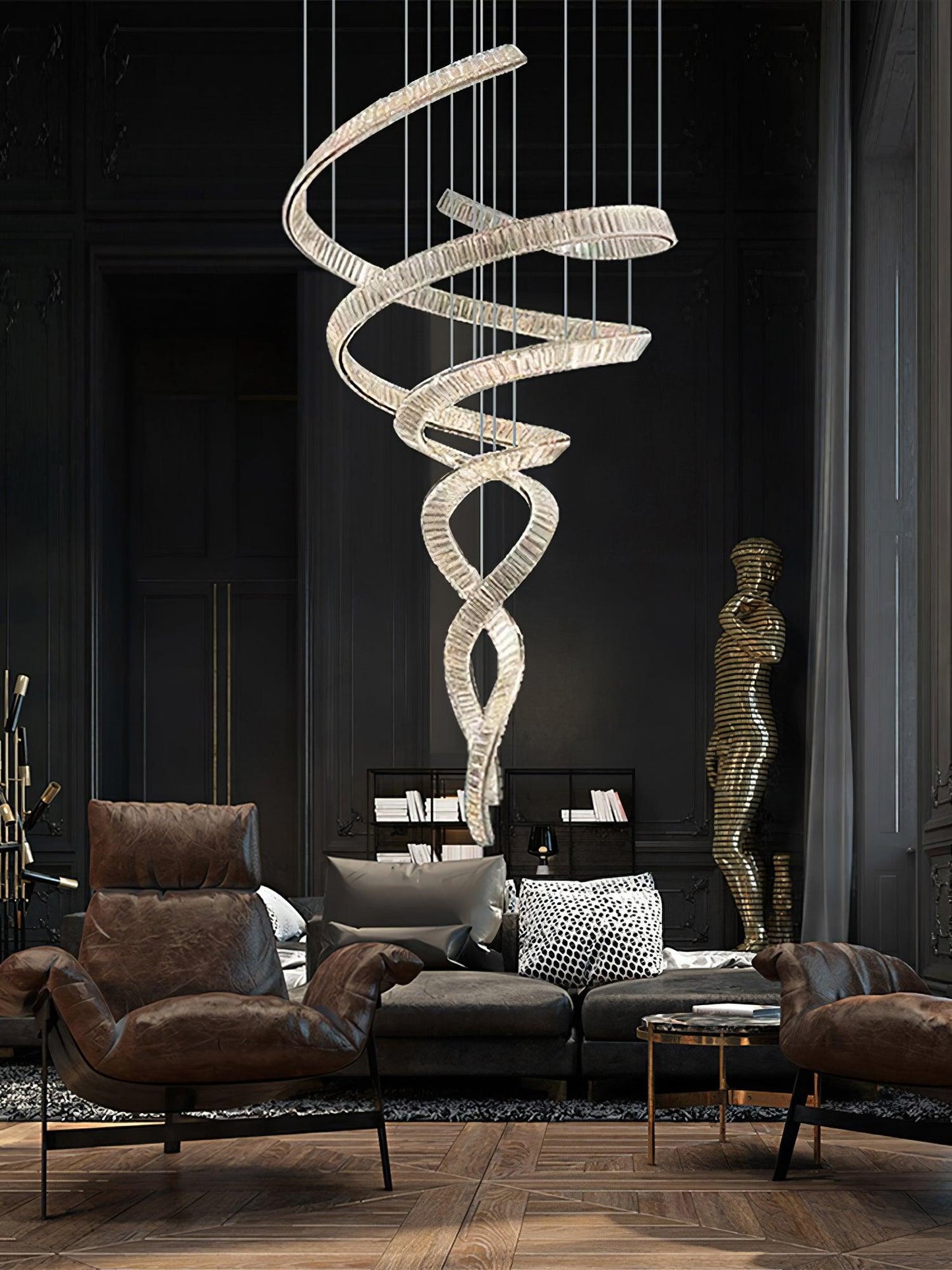 Elegant Long Spiral Crystal Chandelier with Stainless Steel Frame