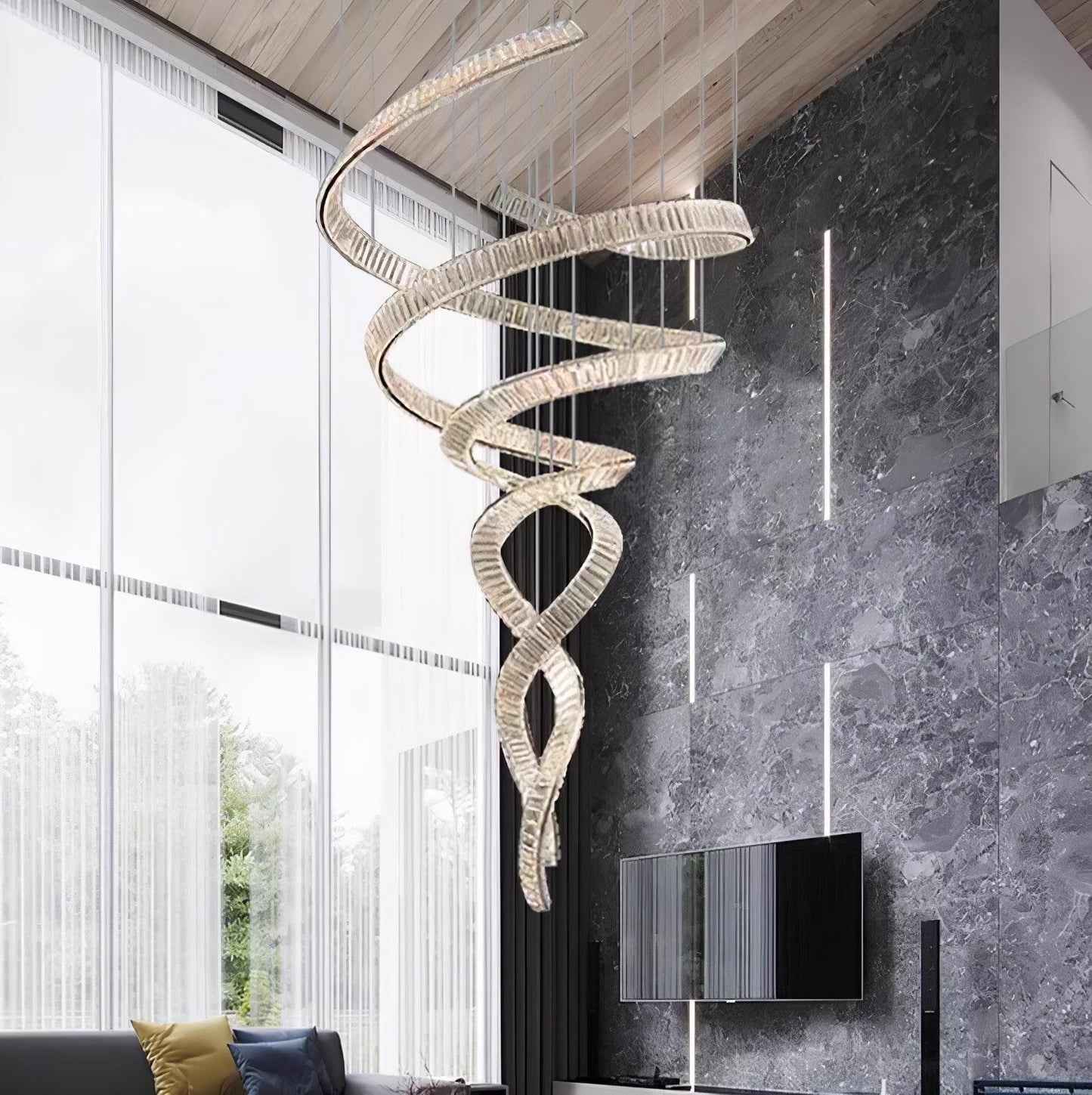 Elegant Long Spiral Crystal Chandelier with Stainless Steel Frame