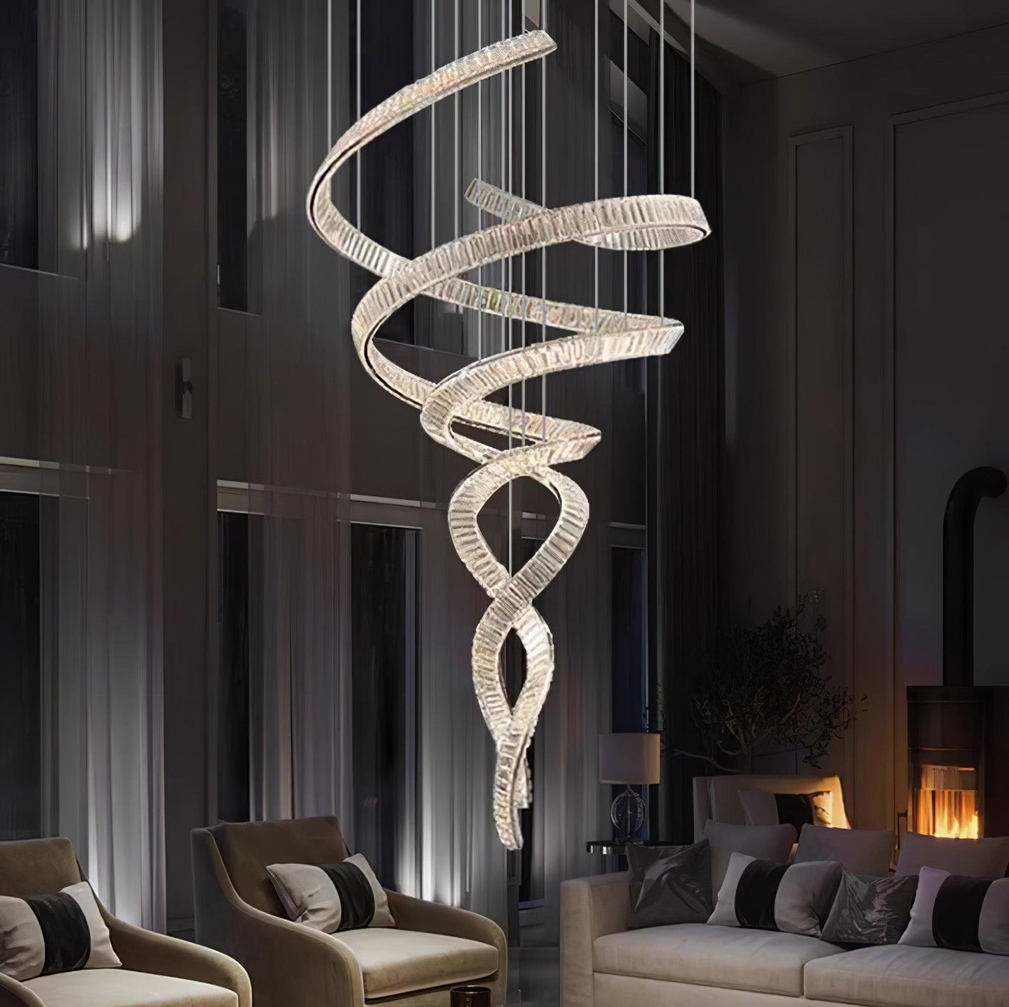 Elegant Long Spiral Crystal Chandelier with Stainless Steel Frame