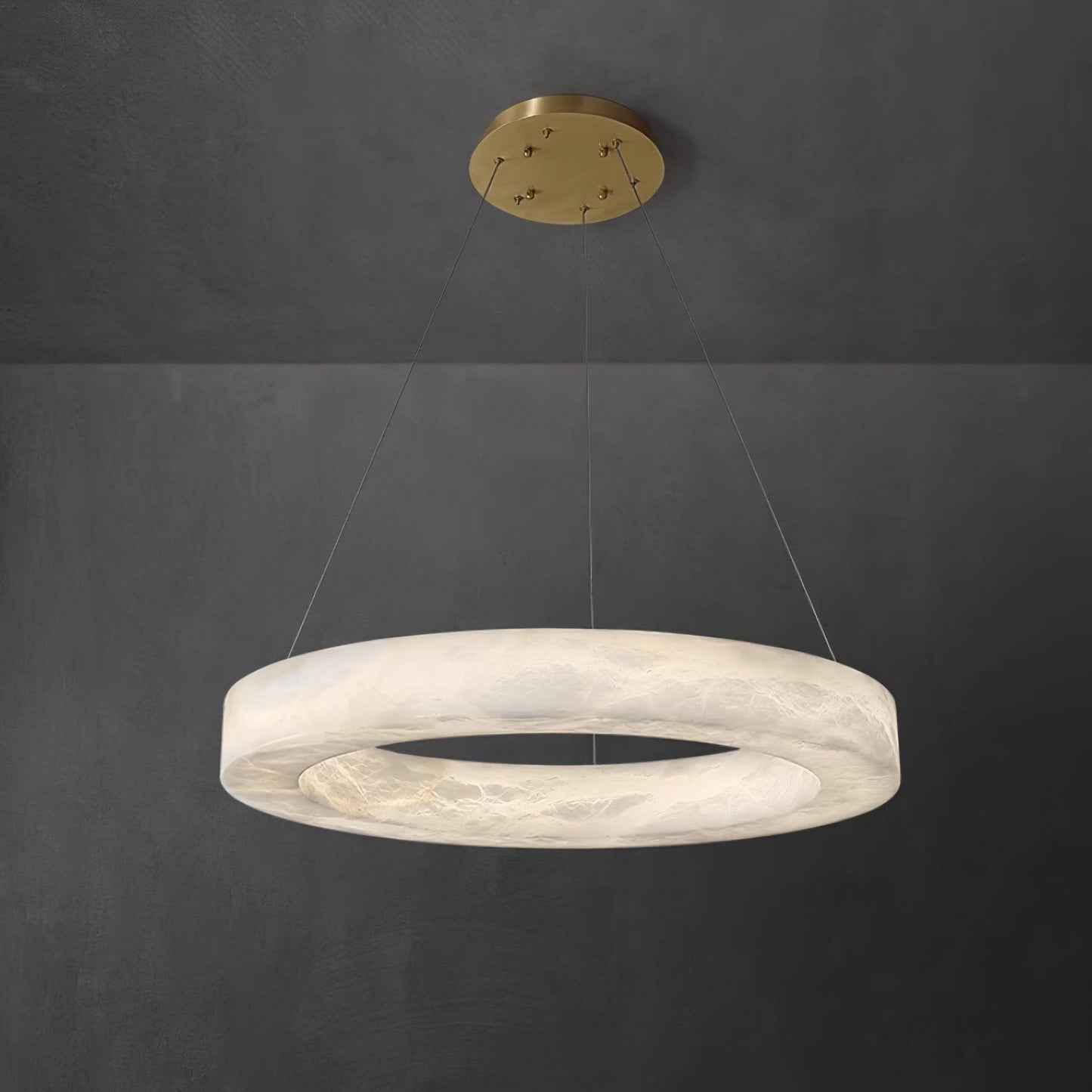 Marika Alabaster Brass & White Alabaster Chandelier – Modern Circular Light