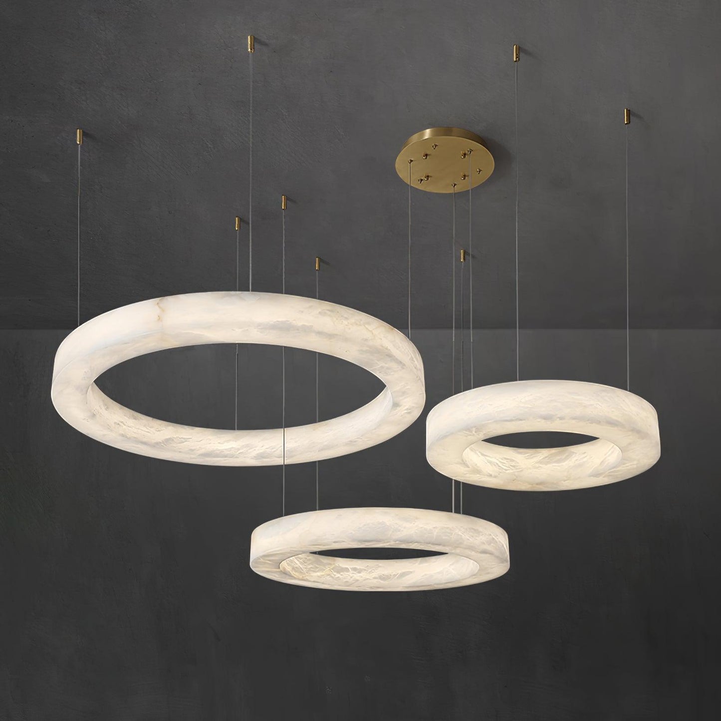 Marika Alabaster Brass & White Alabaster Chandelier – Modern Circular Light