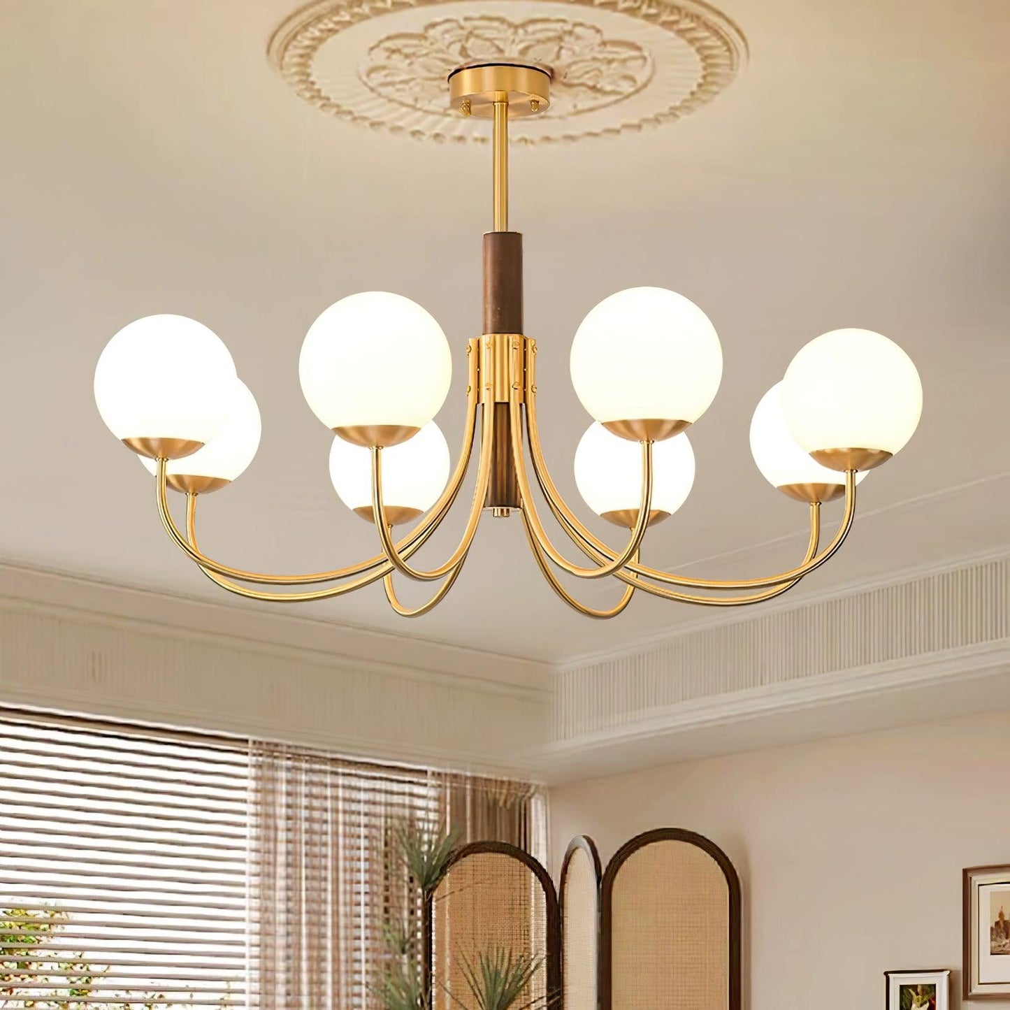 Midas Touch Walnut Sphere Chandelier - YIOSI