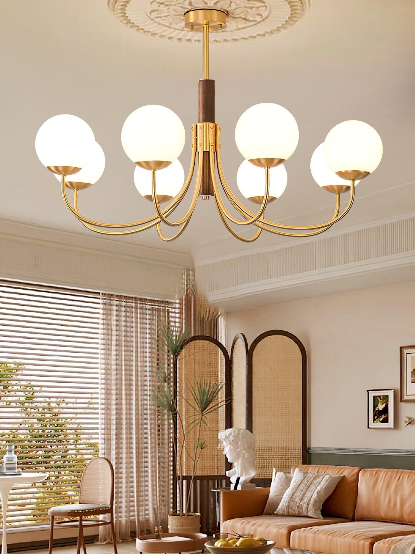 Midas Touch Walnut Sphere Chandelier - YIOSI