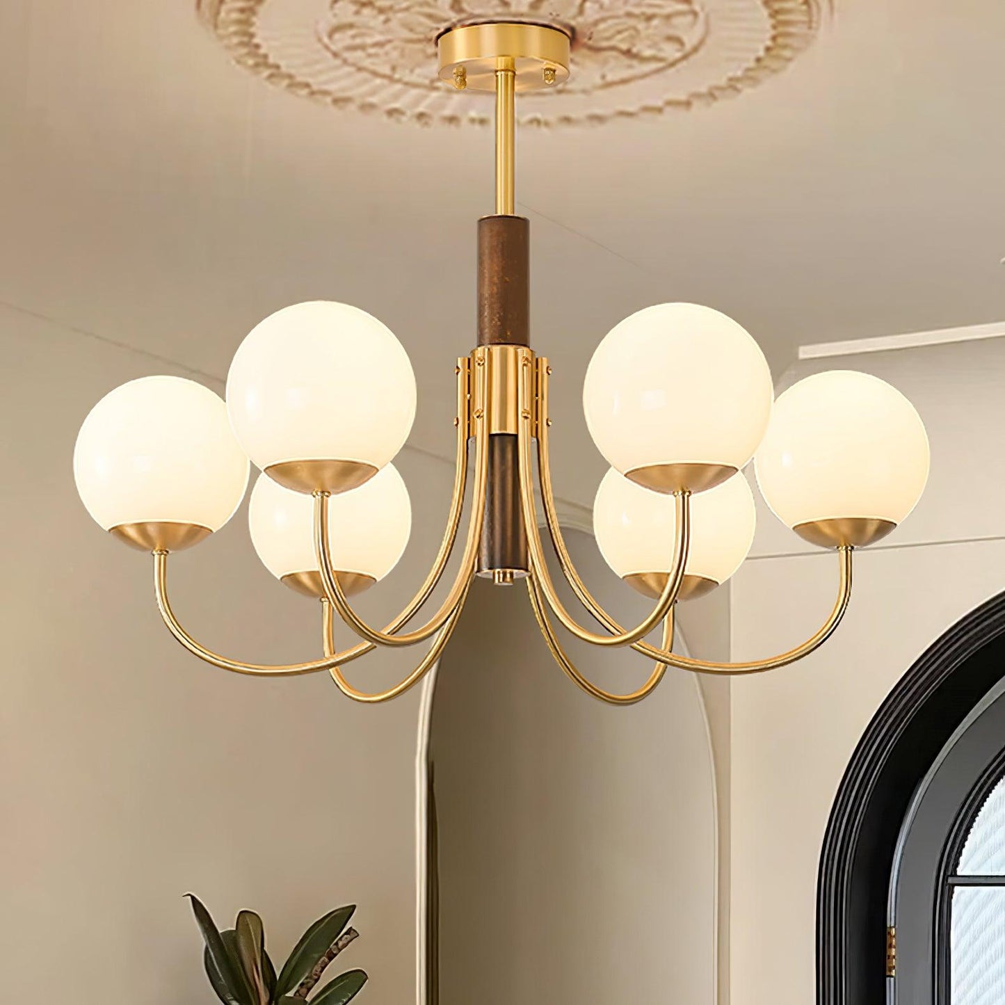 Midas Touch Walnut Sphere Chandelier - YIOSI