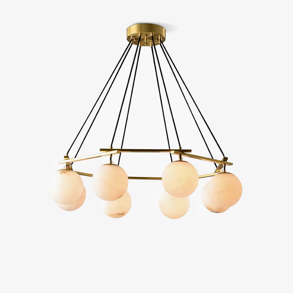 Miira Brass & White Alabaster Chandelier – Retro Inspired Ceiling Light