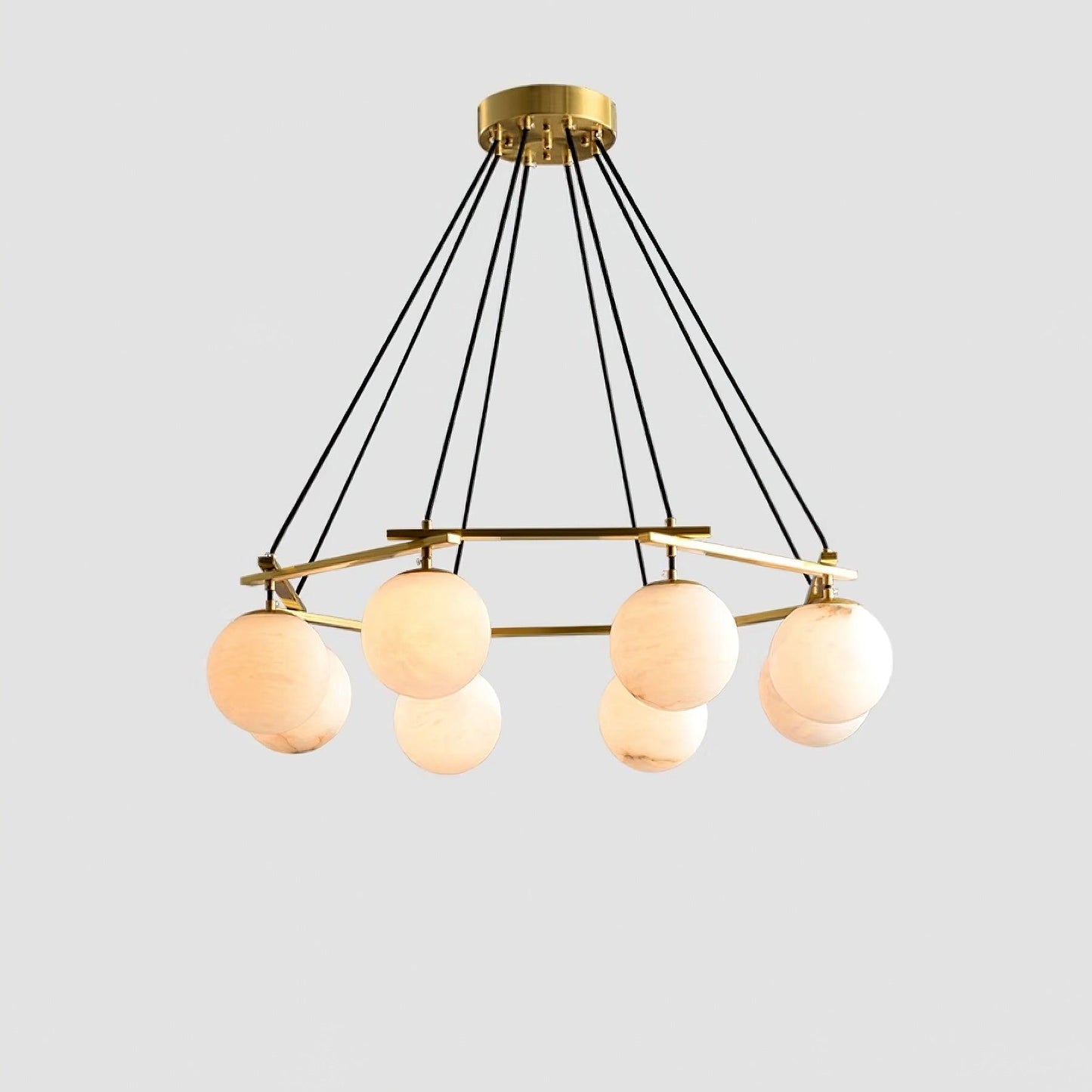 Miira Brass & White Alabaster Chandelier – Retro Inspired Ceiling Light