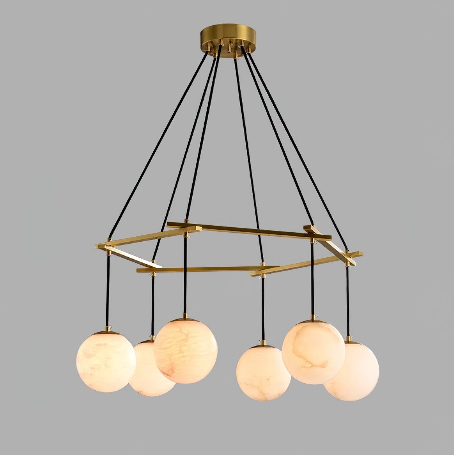 Miira Brass & White Alabaster Chandelier – Retro Inspired Ceiling Light