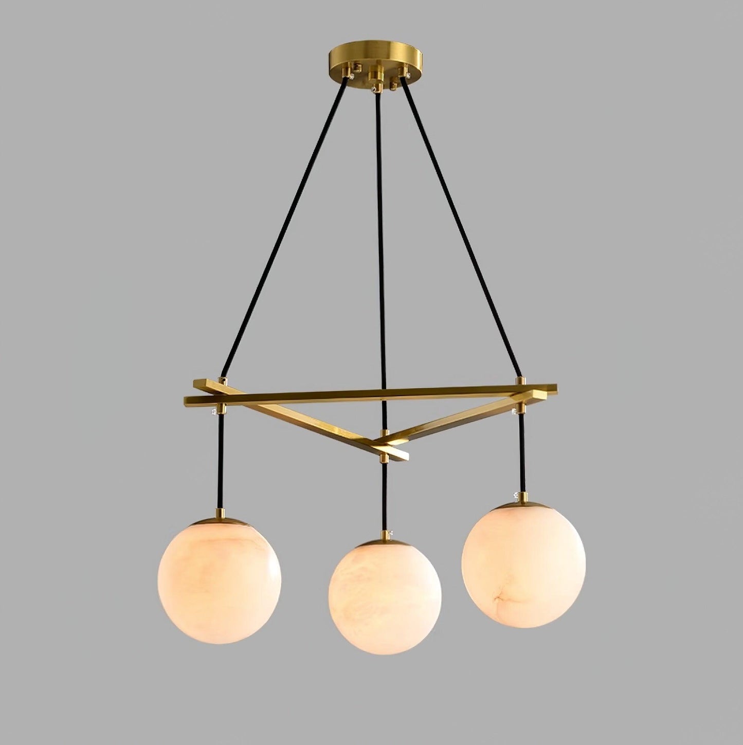 Miira Brass & White Alabaster Chandelier – Retro Inspired Ceiling Light