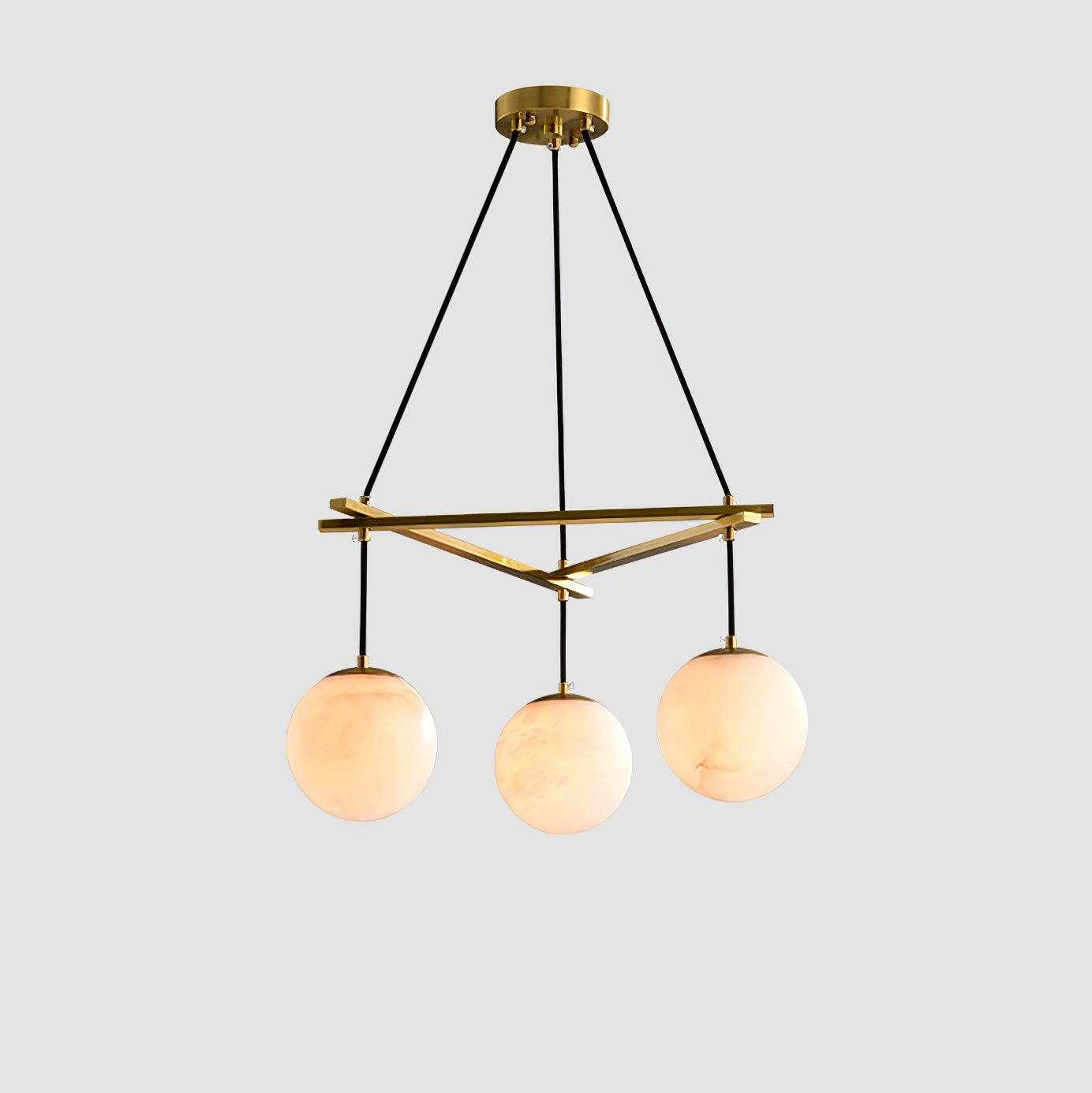 Miira Brass & White Alabaster Chandelier – Retro Inspired Ceiling Light