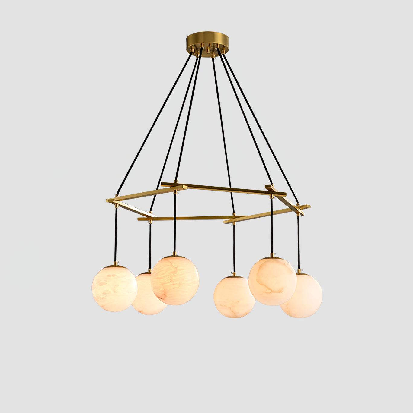 Miira Brass & White Alabaster Chandelier – Retro Inspired Ceiling Light