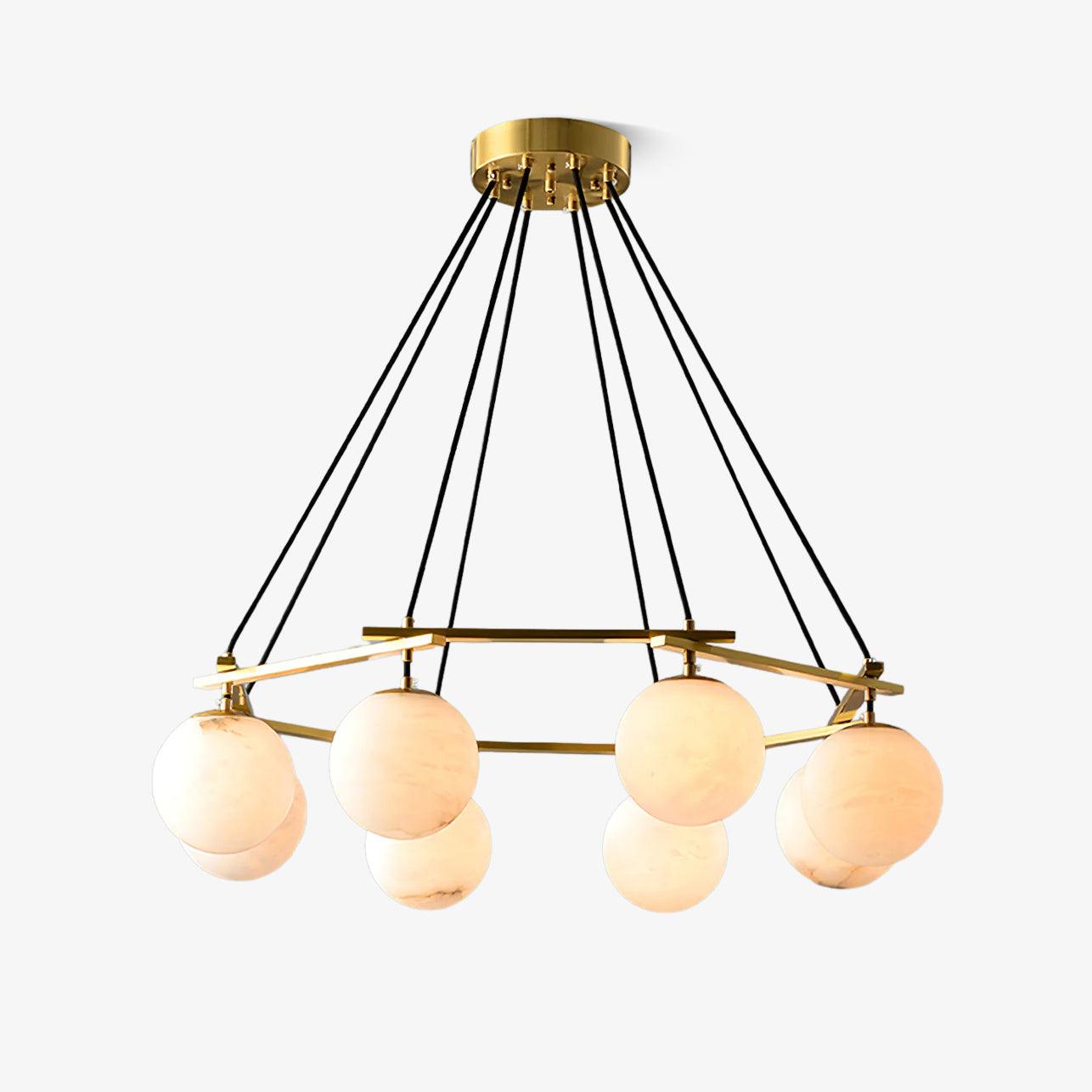Miira Brass & White Alabaster Chandelier – Retro Inspired Ceiling Light
