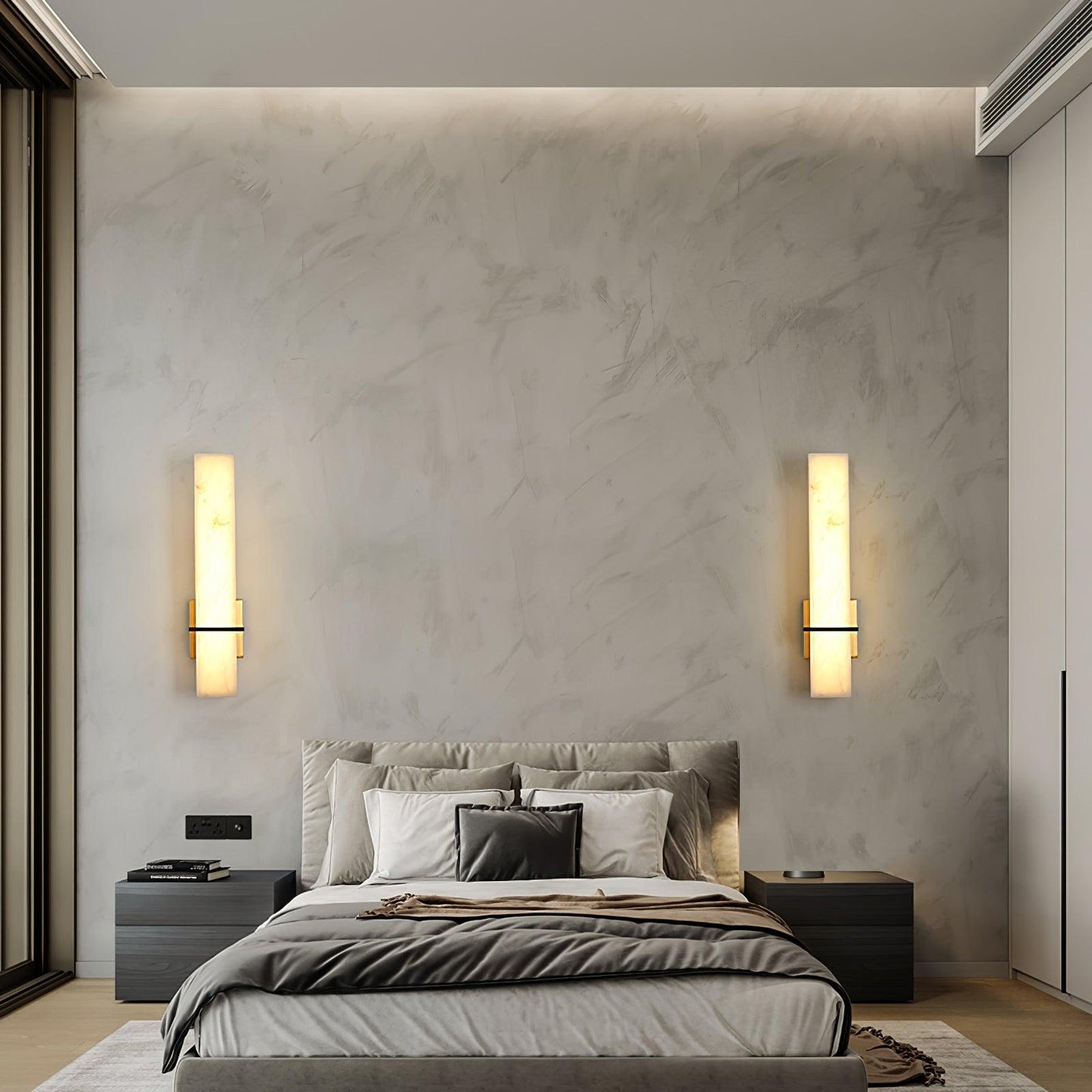 Milan Brass & White Alabaster Wall Sconce with Adjustable LED Light