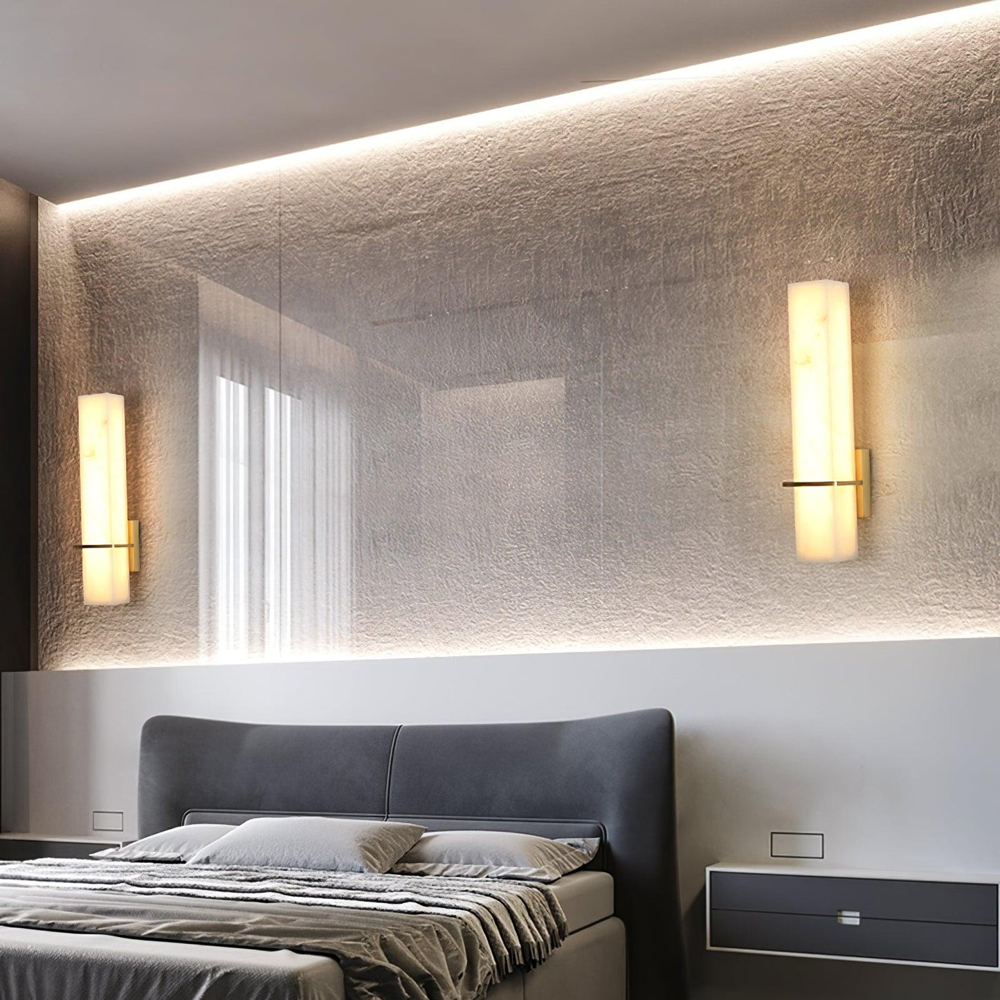 Milan Brass & White Alabaster Wall Sconce with Adjustable LED Light