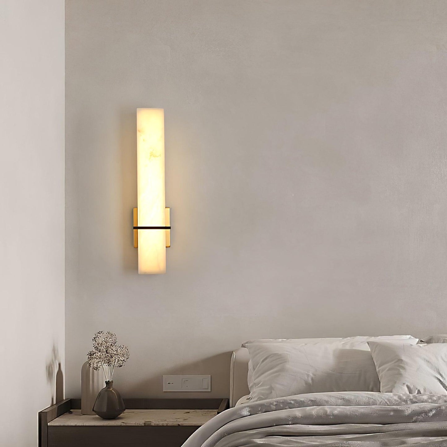 Milan Brass & White Alabaster Wall Sconce with Adjustable LED Light