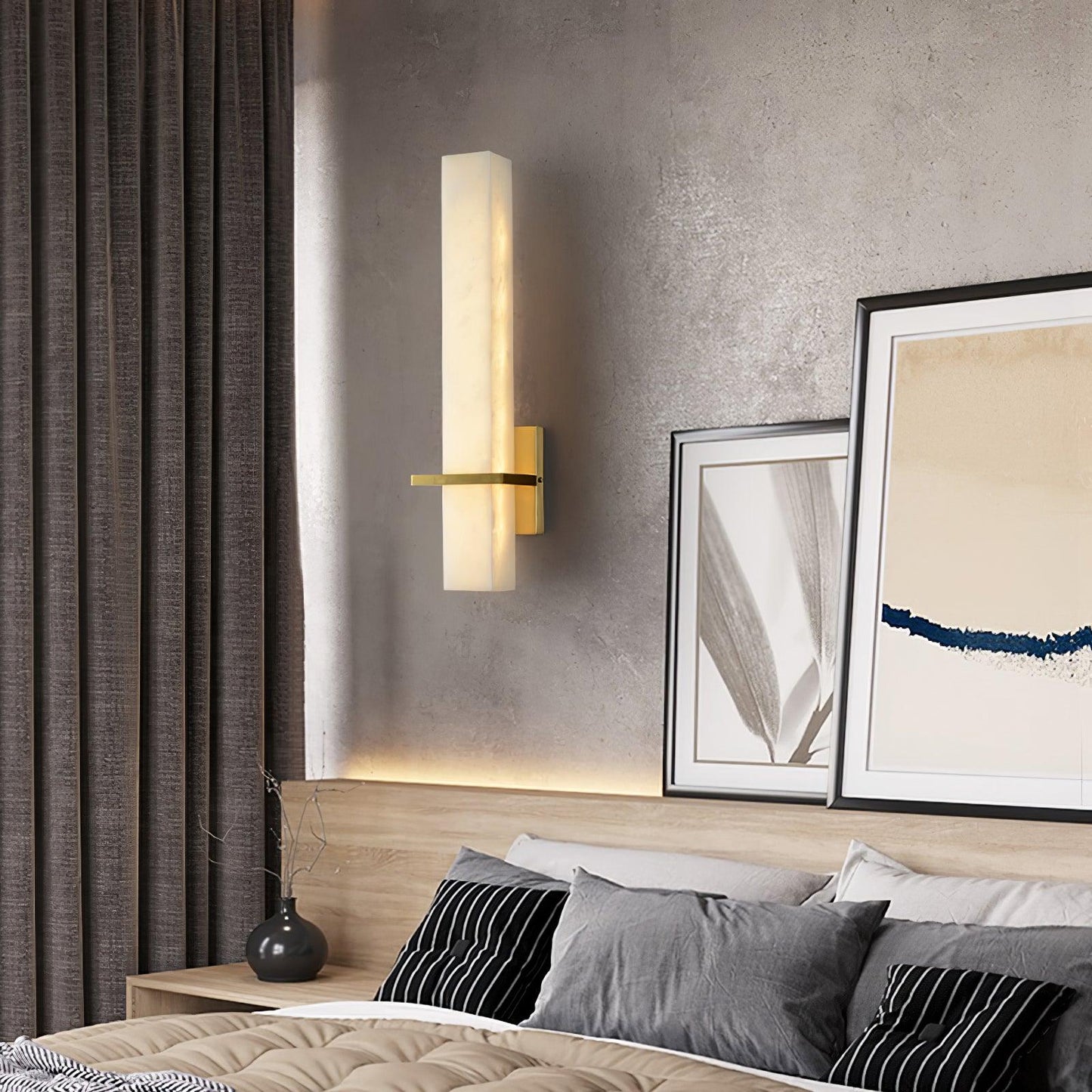 Milan Brass & White Alabaster Wall Sconce with Adjustable LED Light