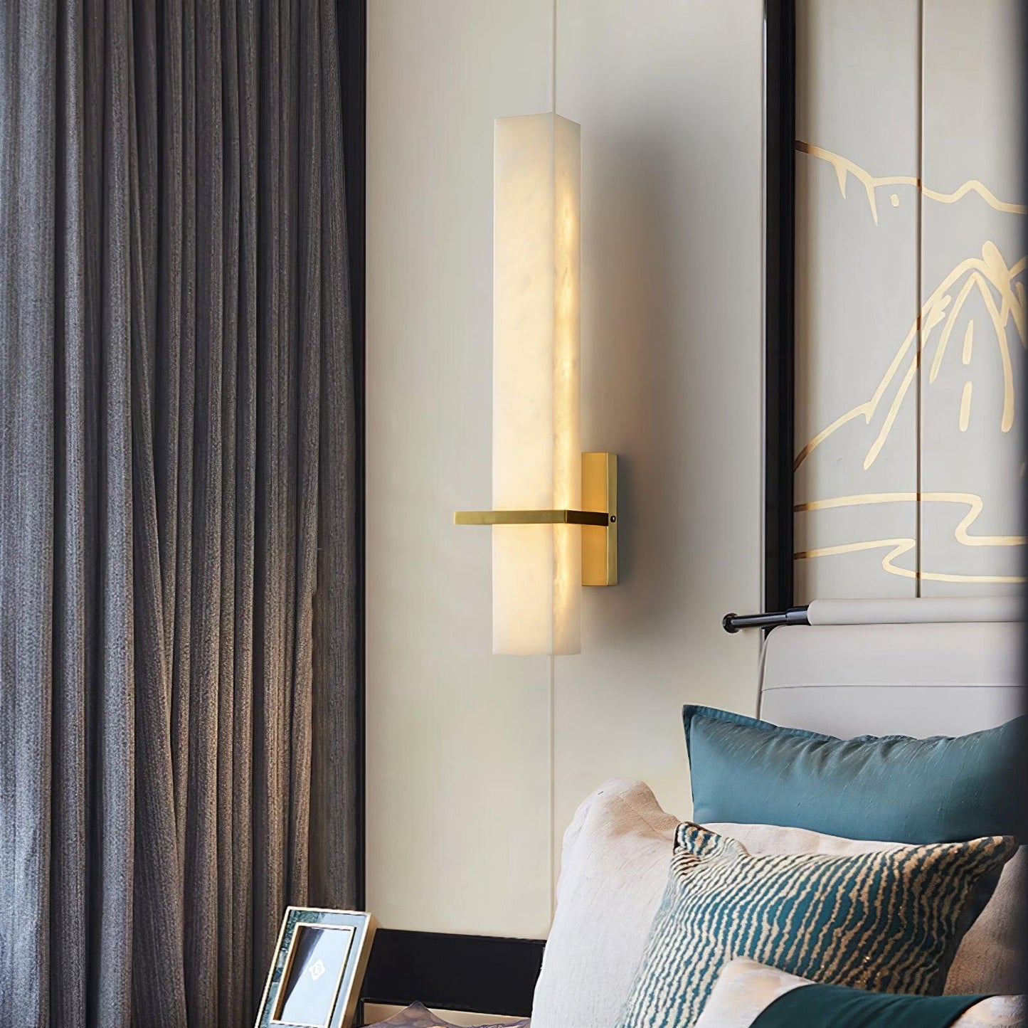 Milan Brass & White Alabaster Wall Sconce with Adjustable LED Light