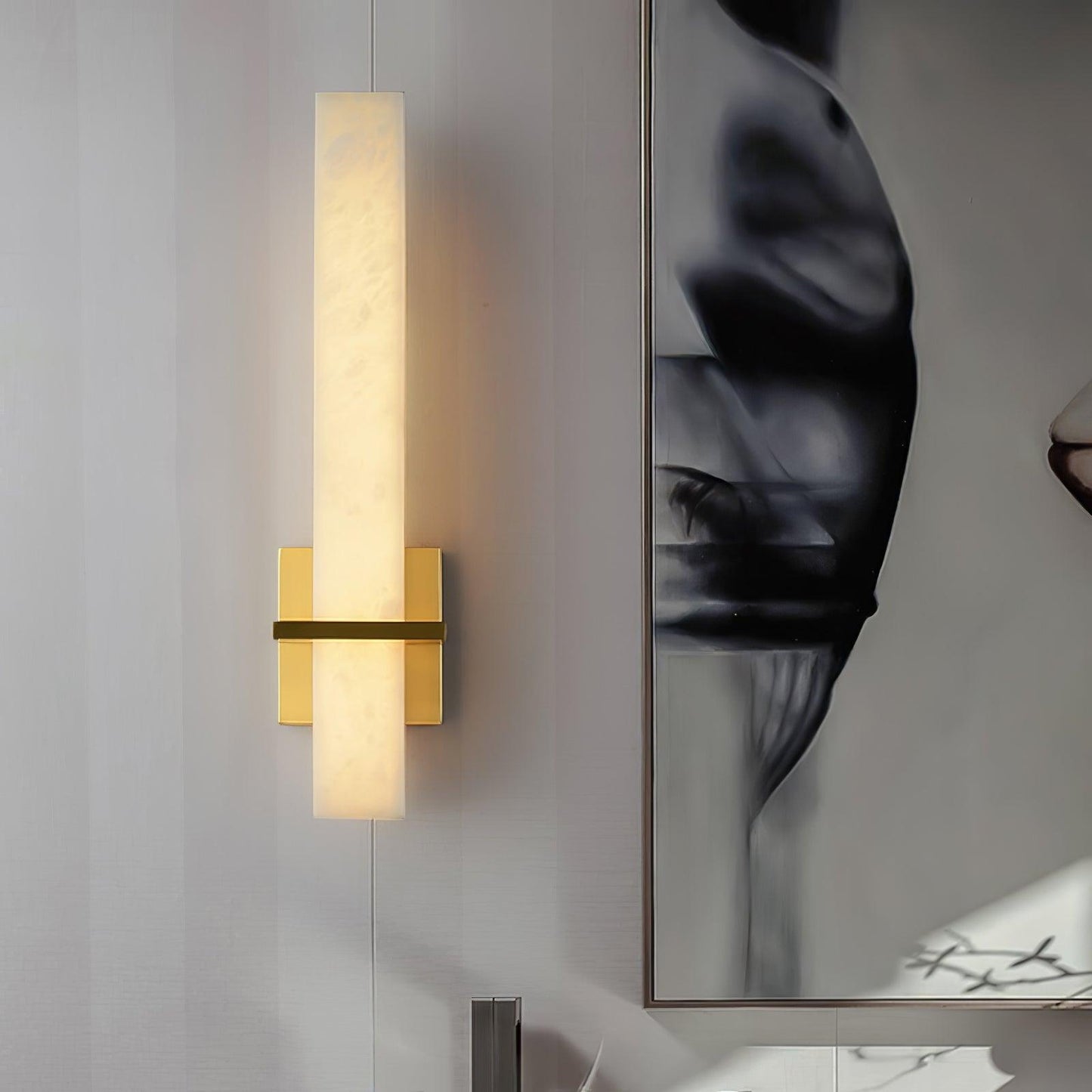 Milan Brass & White Alabaster Wall Sconce with Adjustable LED Light