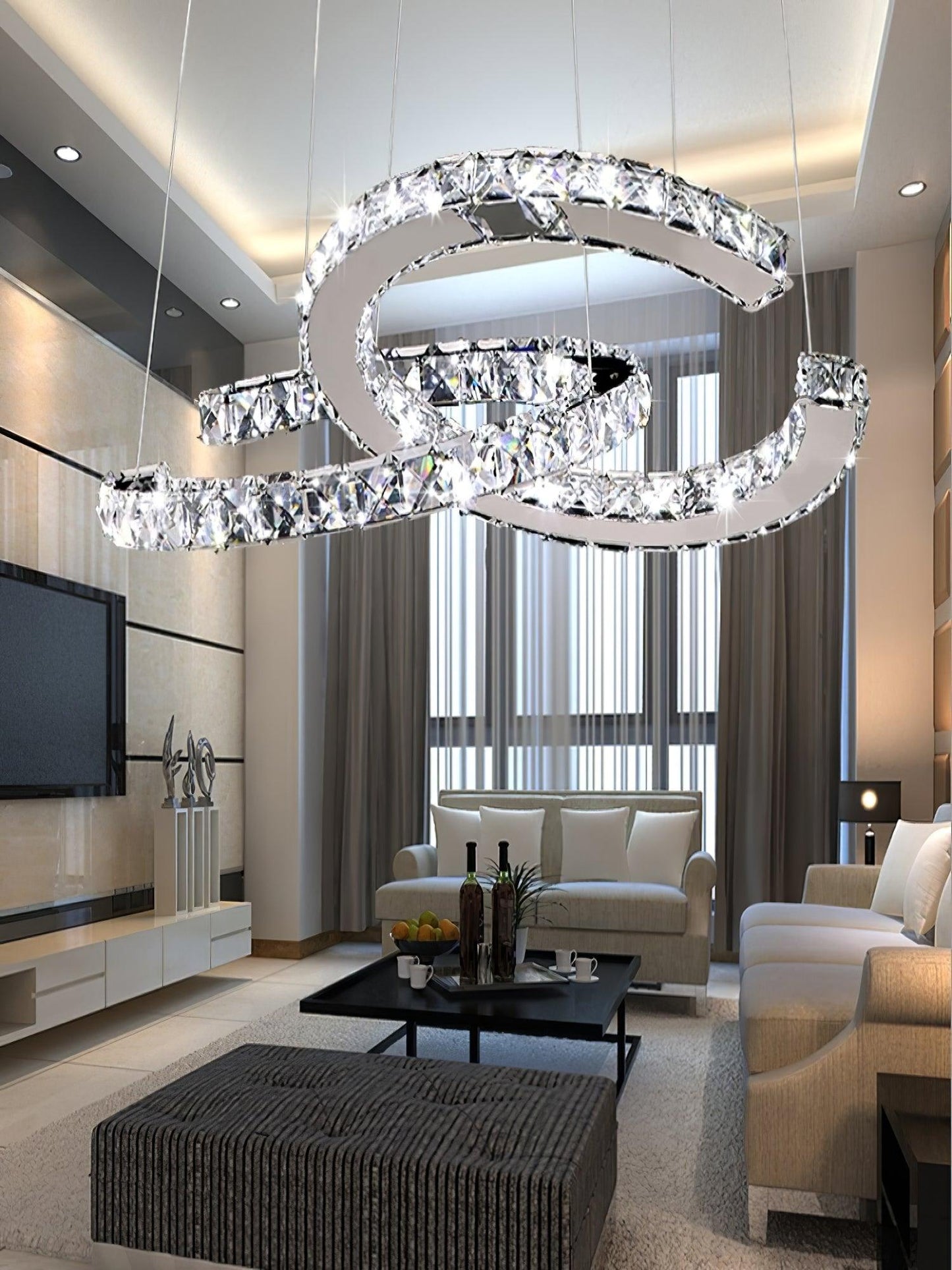 Modern Crystal Double C Chandelier - YIOSI